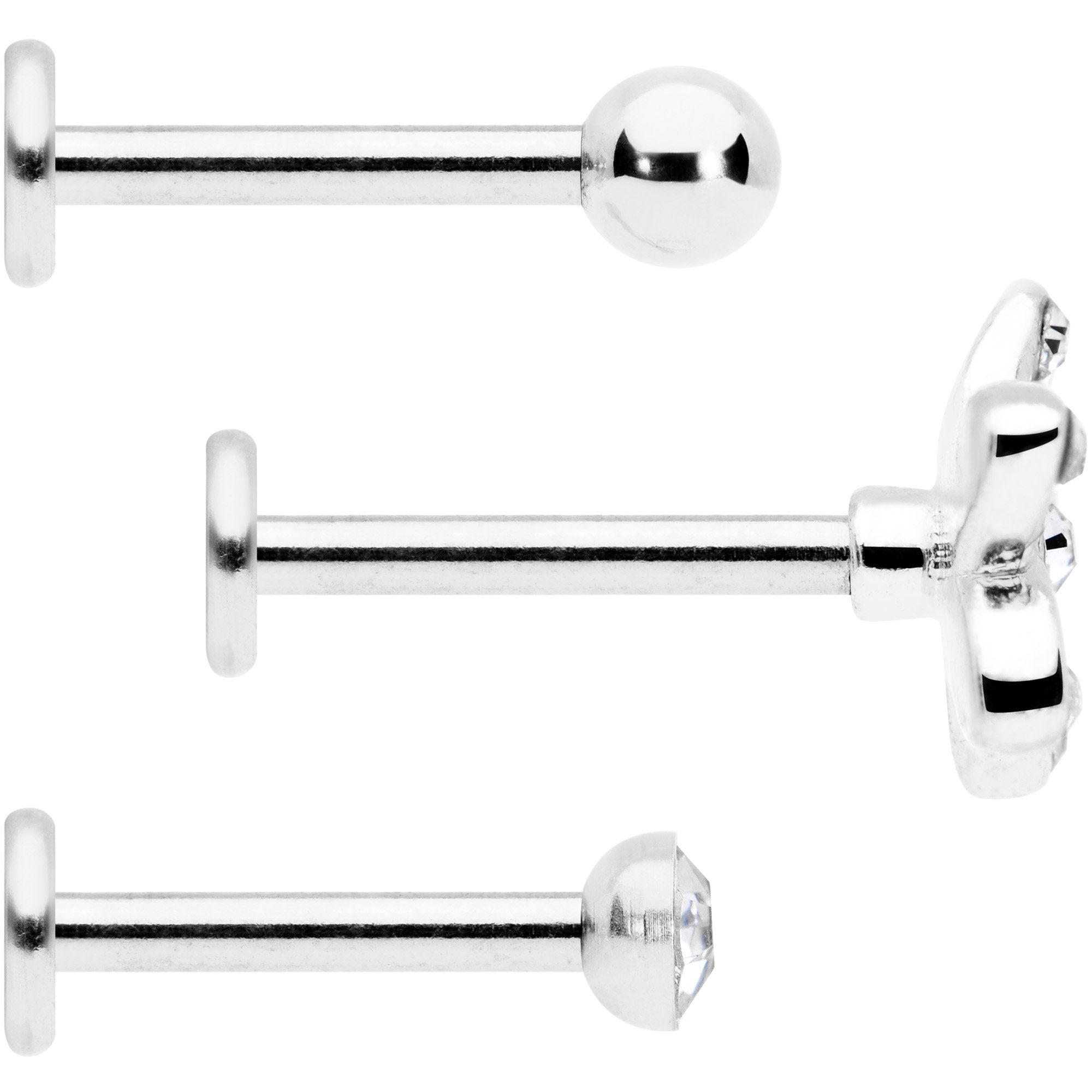 16G 5/16 Clear Gem Black Flower Labret Set of 3