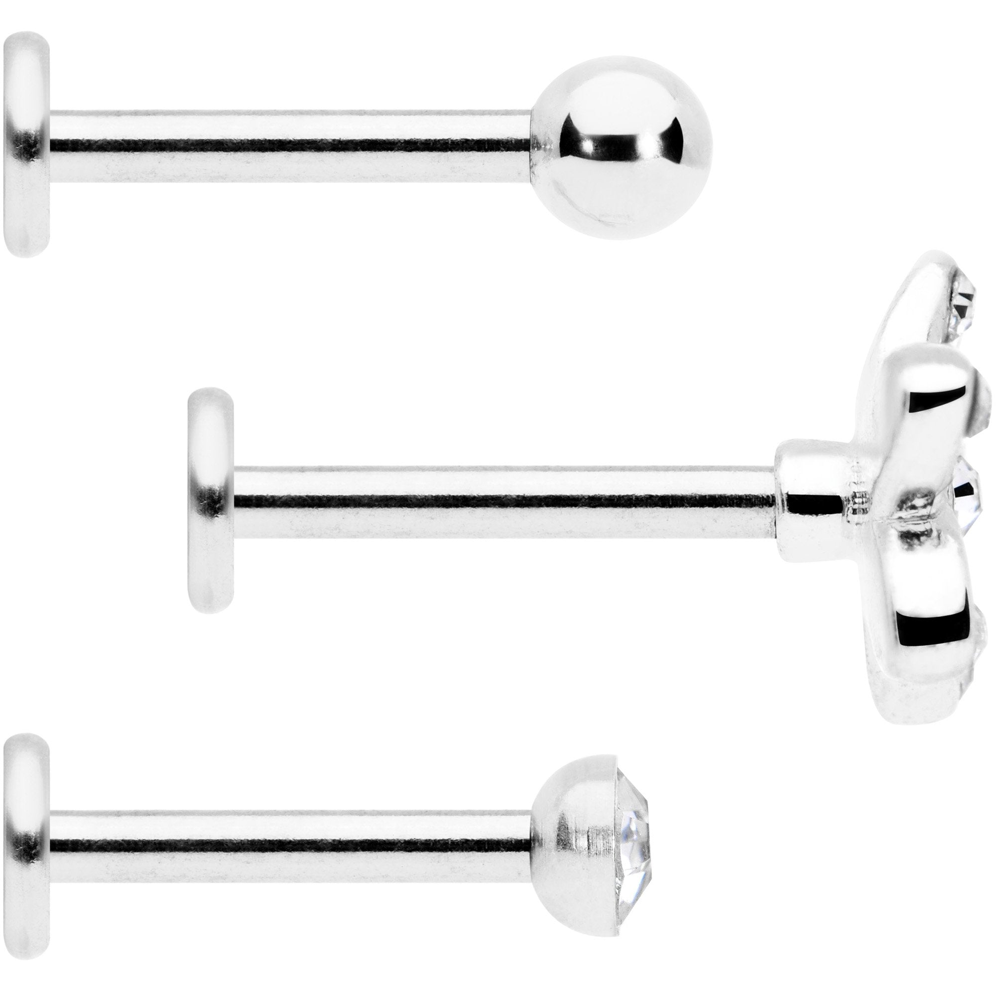 16G 5/16 Clear Gem White Flower Labret Set of 3