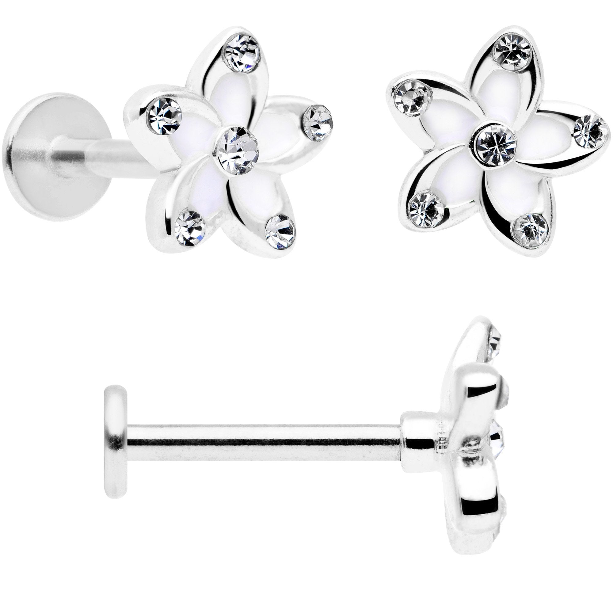 16G 5/16 Clear Gem White Flower Labret Set of 3