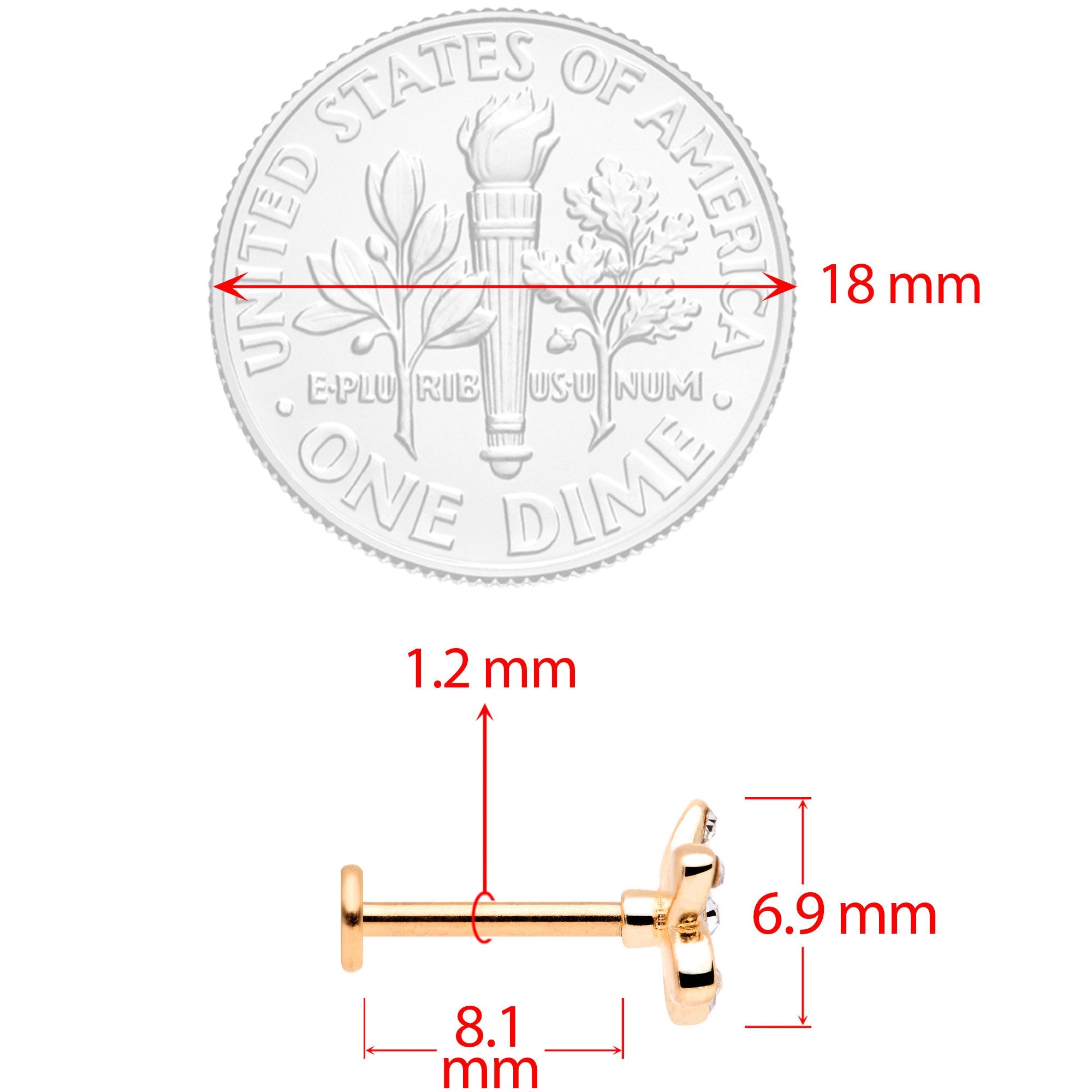 16G 5/16 Clear Gem Rose Gold Tone White Flower Labret Set of 3