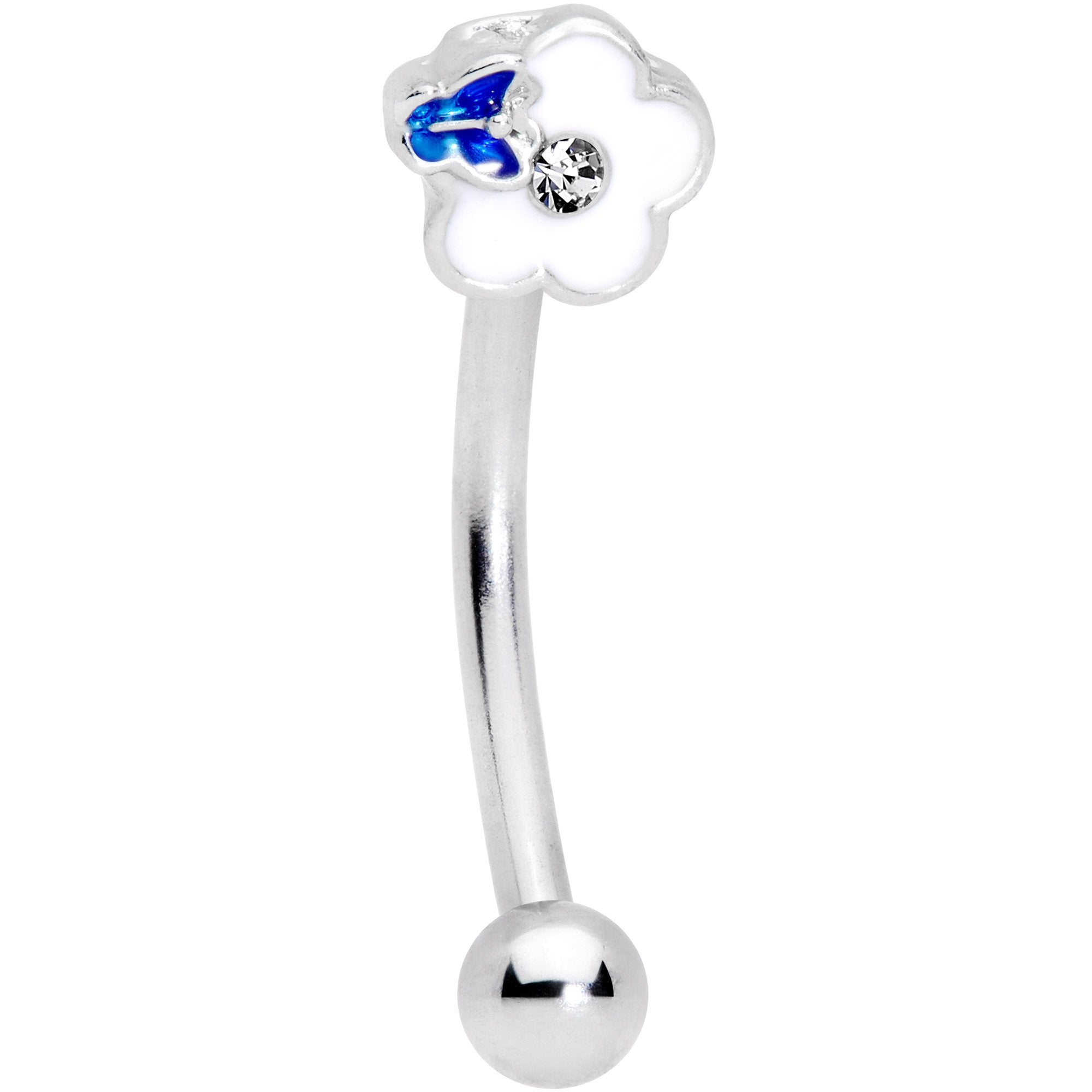 16G 3/8 Clear Gem White Flower Butterfly Curved Eyebrow Ring