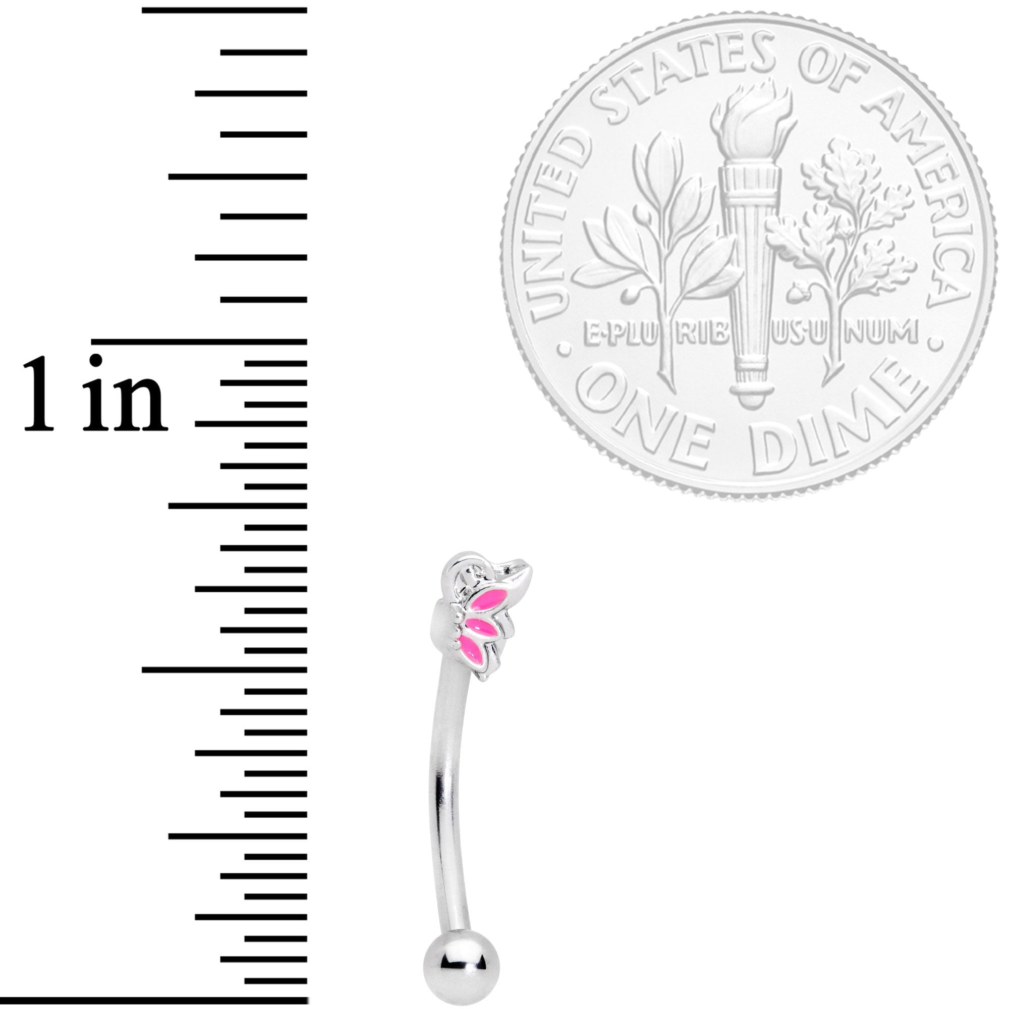 16G 3/8 Pink Butterfly Wing Curved Eyebrow Ring