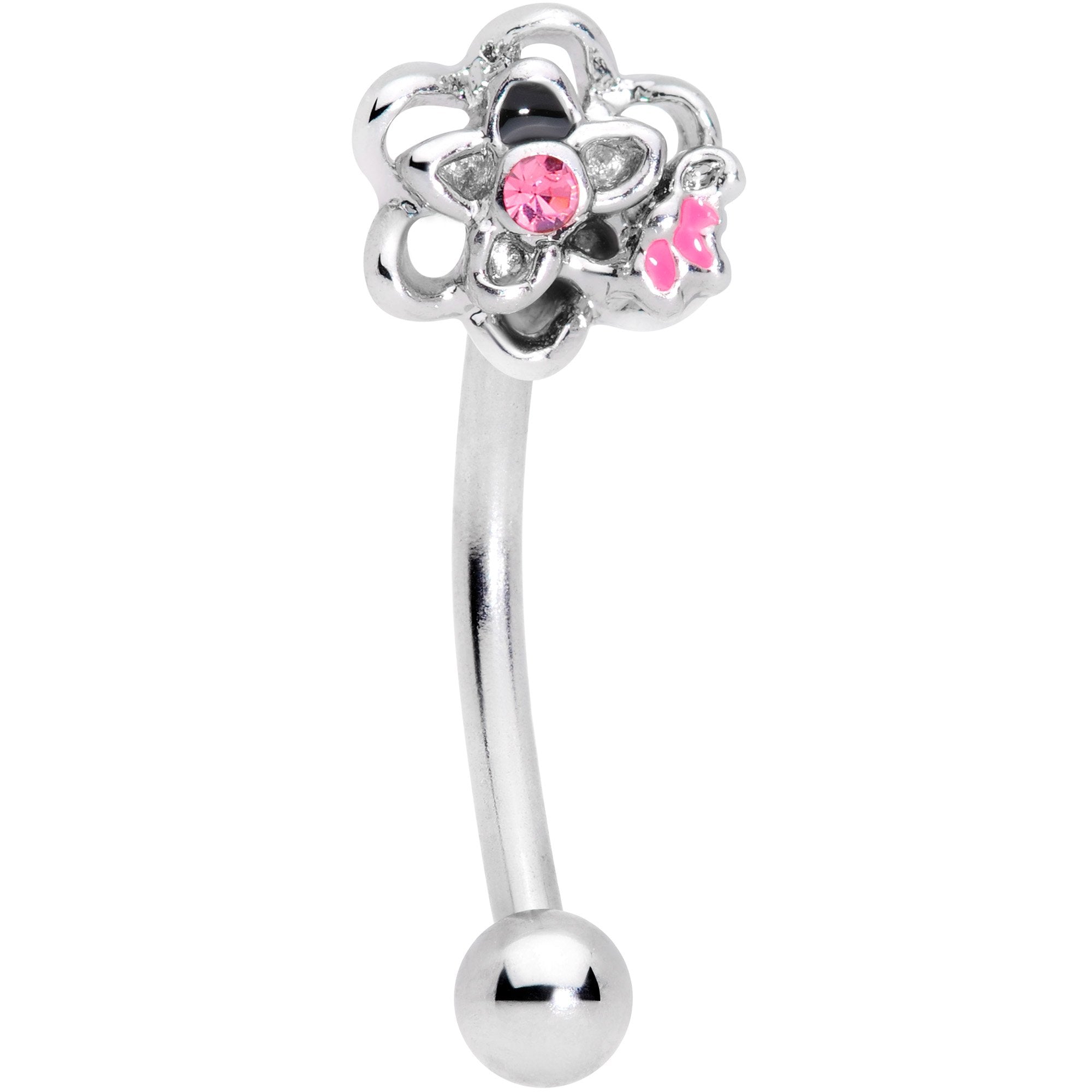 16G 3/8 Pink Gem Petite Butterfly Floral Curved Eyebrow Ring