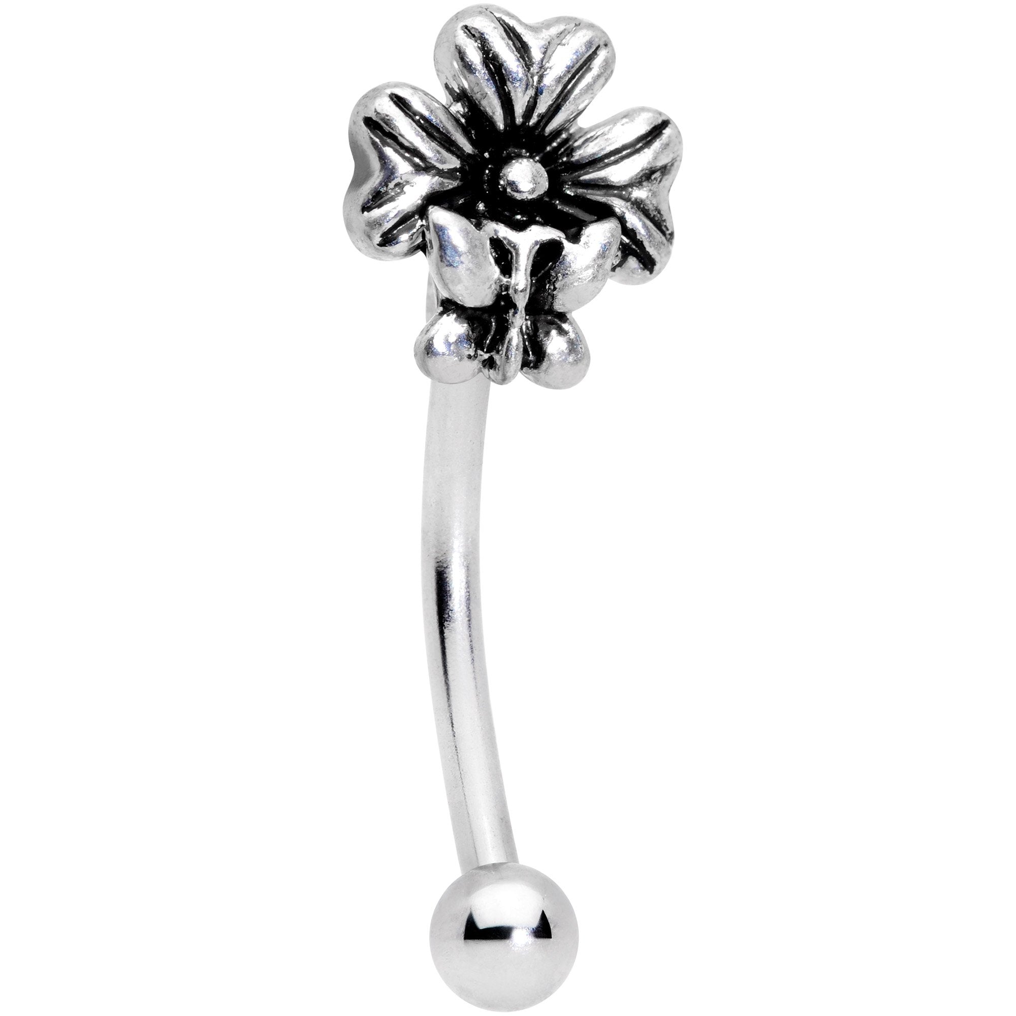 16G 3/8 Perching Butterfly Clover Curved Eyebrow Ring