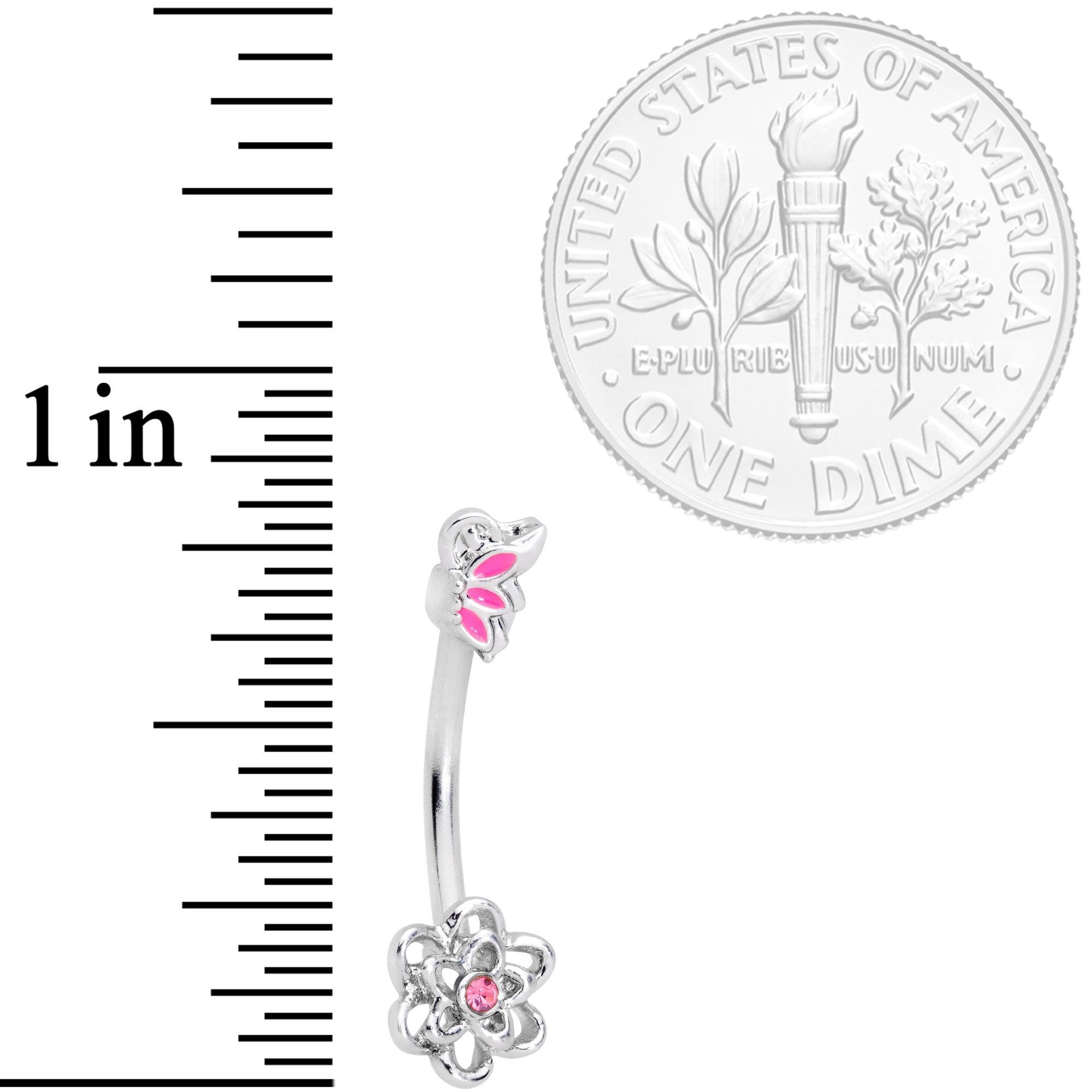 16G 3/8 Pink Gem Butterfly Loopy Flower Curved Eyebrow Ring