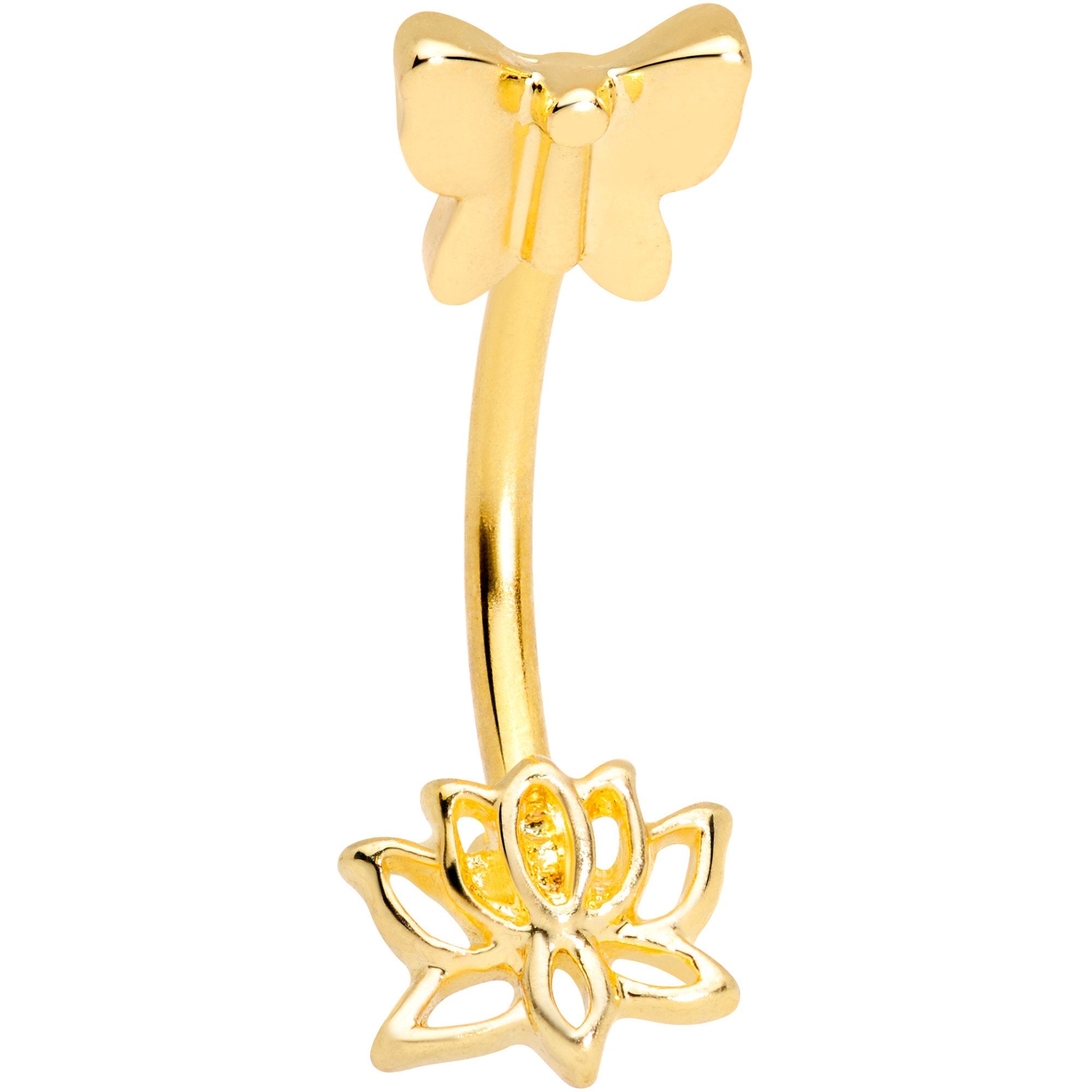 16G 3/8 Gold Tone Loopy Lotus Flower Butterfly Curved Eyebrow Ring