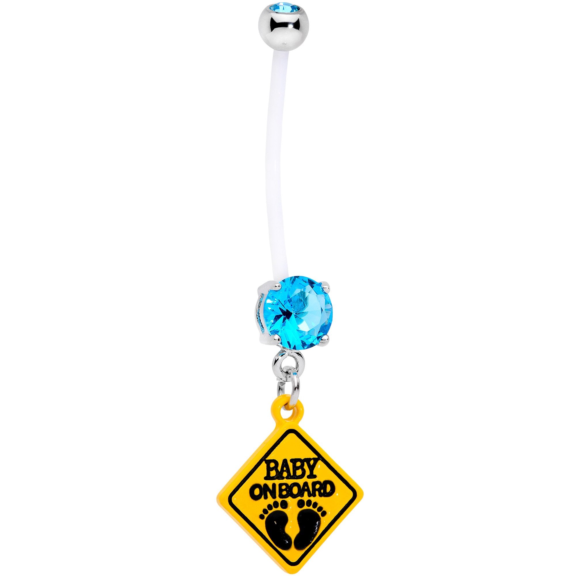 Aqua CZ Gem Baby on Board Sign Dangle Pregnancy Belly Ring
