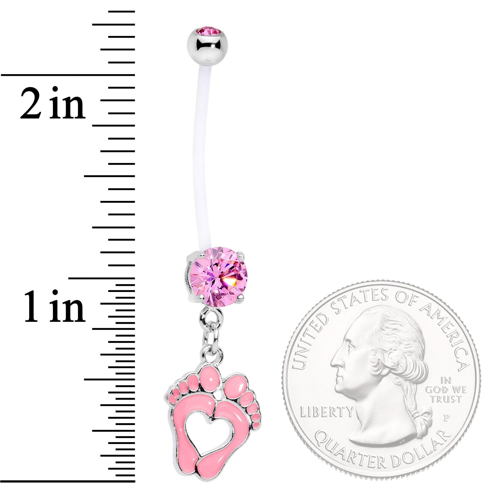 Pink CZ Gem Baby Precious Footprints Dangle Pregnancy Belly Ring