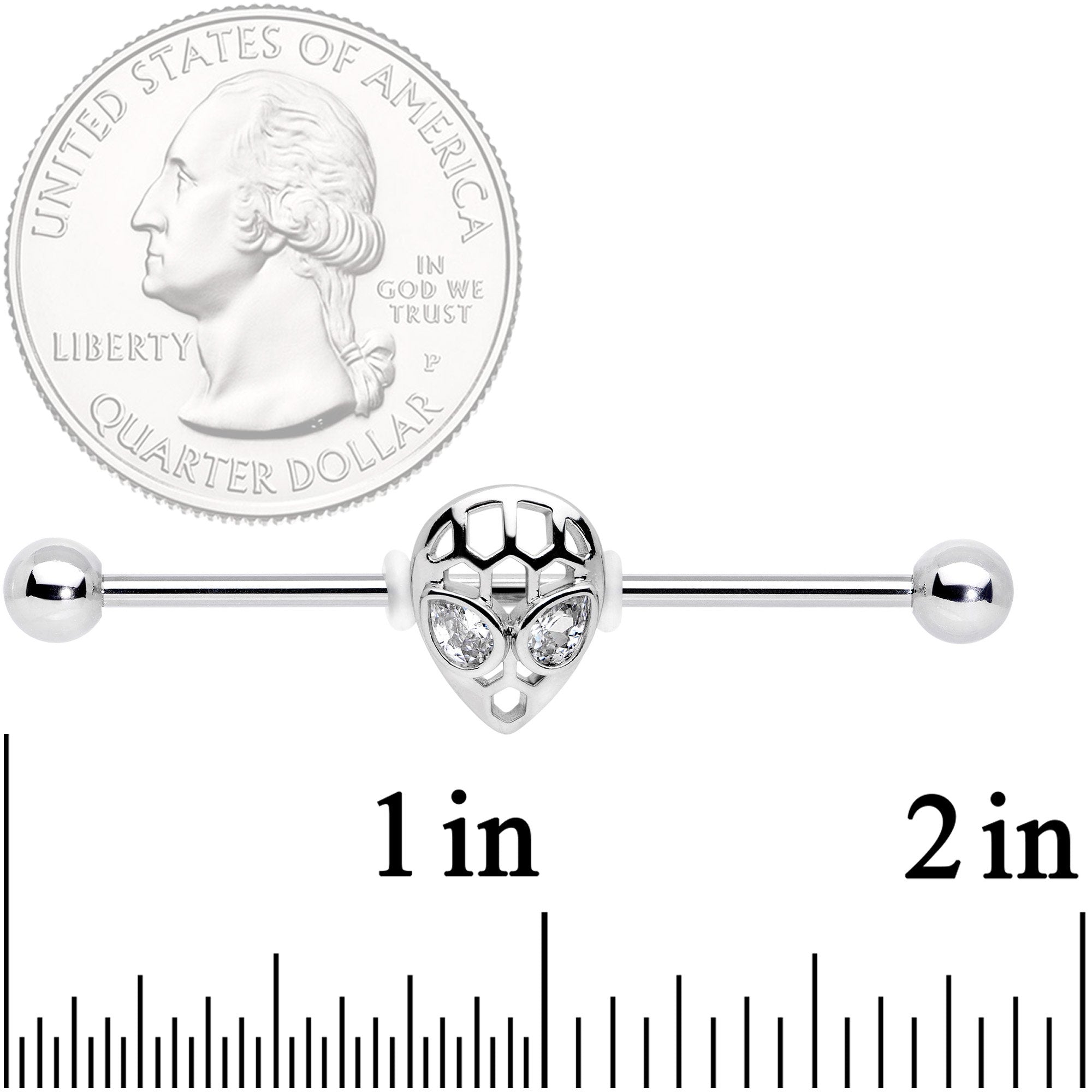 14G Clear CZ Gem Openwork Alien Industrial Barbell 38mm