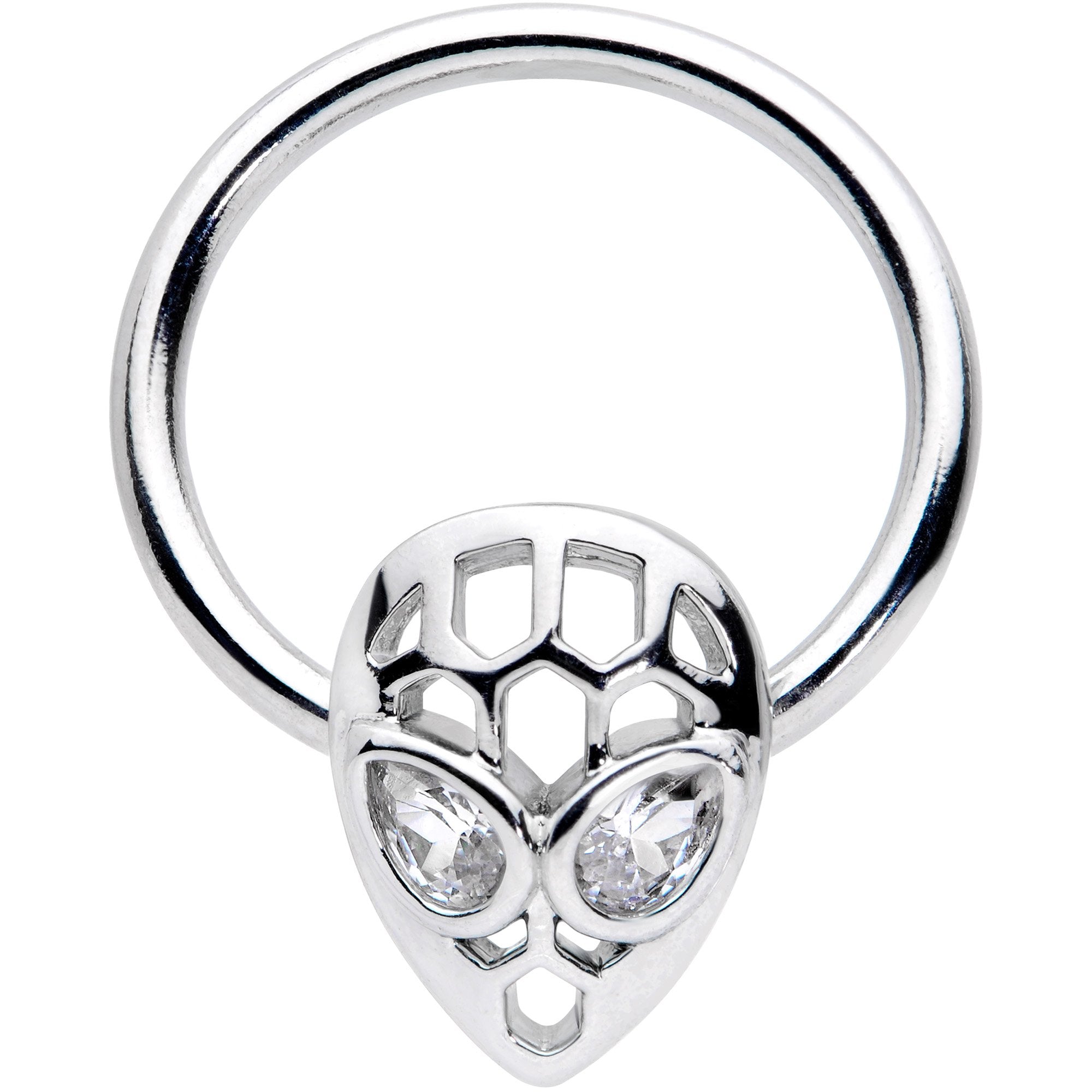 16G 3/8 Clear CZ Gem Openwork Alien Hinged Segment Ring