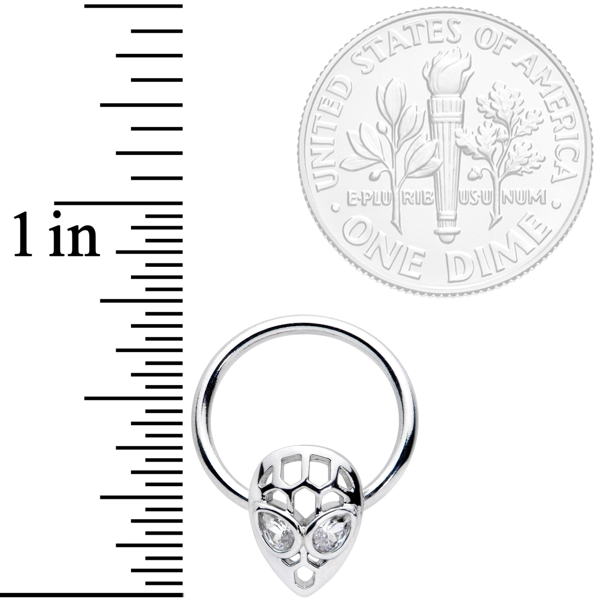 16G 3/8 Clear CZ Gem Openwork Alien Hinged Segment Ring