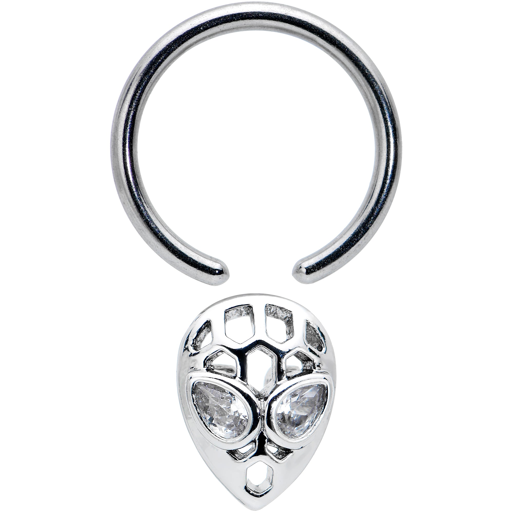 16G 3/8 Clear CZ Gem Openwork Alien Hinged Segment Ring