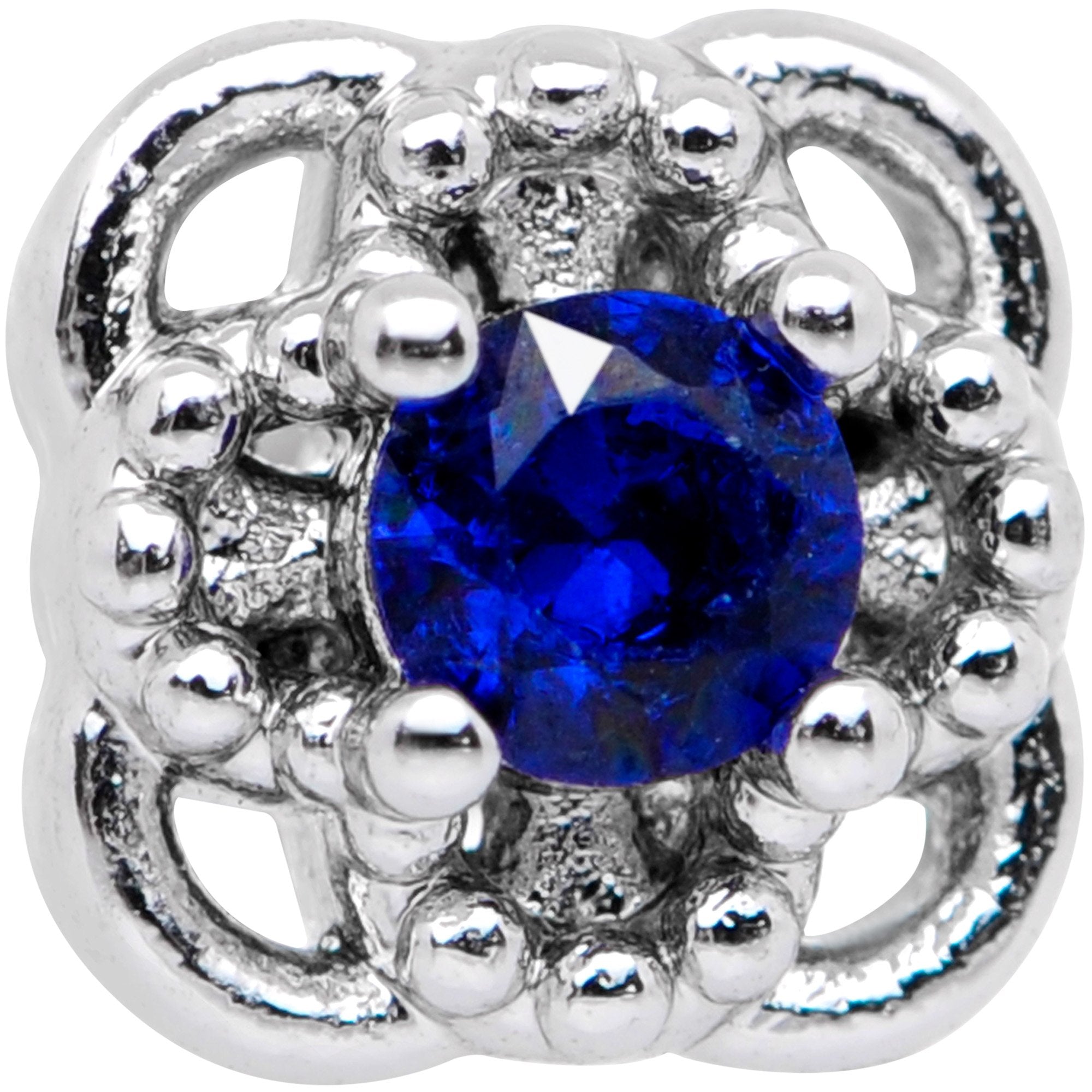 16G 5/16 Blue CZ Gem Square Cross Labret Monroe Tragus