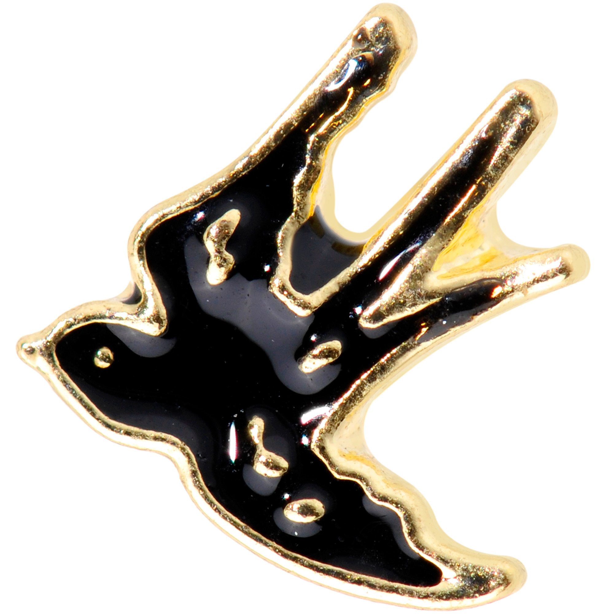 16G 1/4 Gold Tone Swallow Tattoo Black Bird Cartilage Tragus