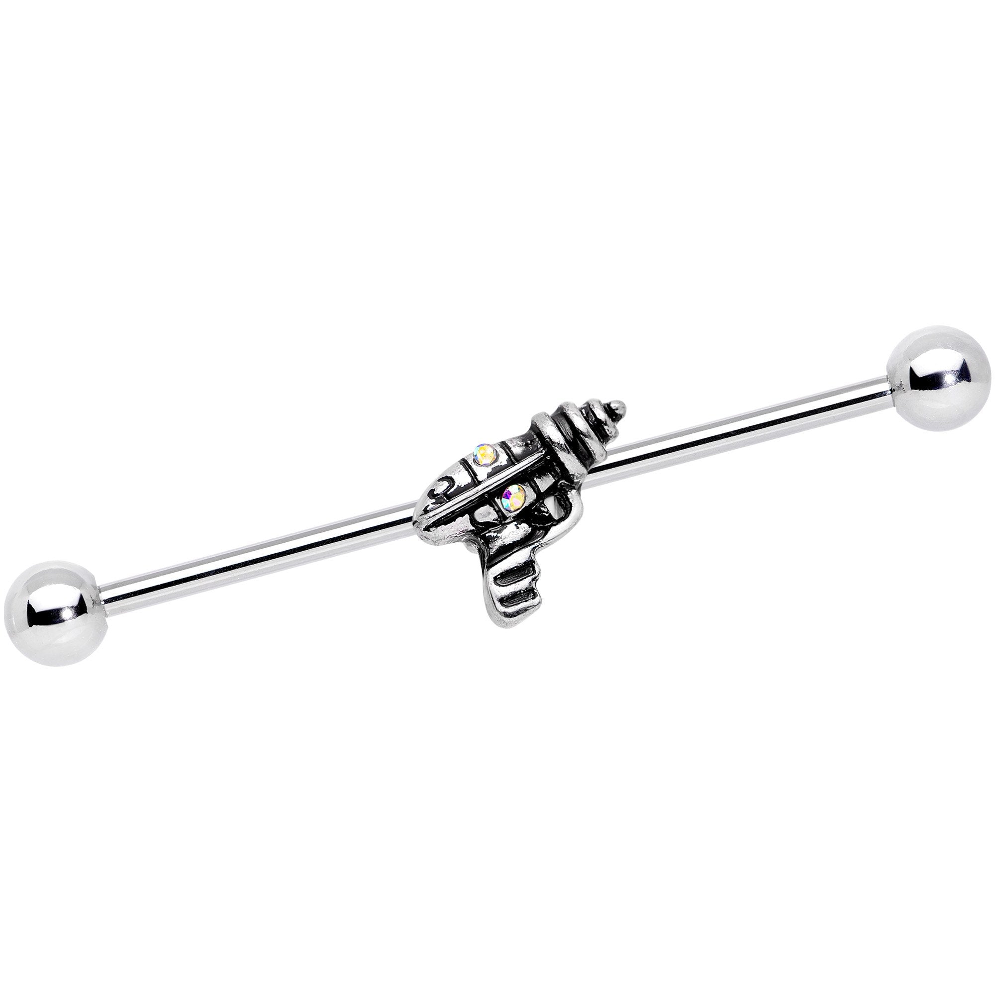 14G Aurora Gem Mystery Ray Gun Industrial Barbell 38mm