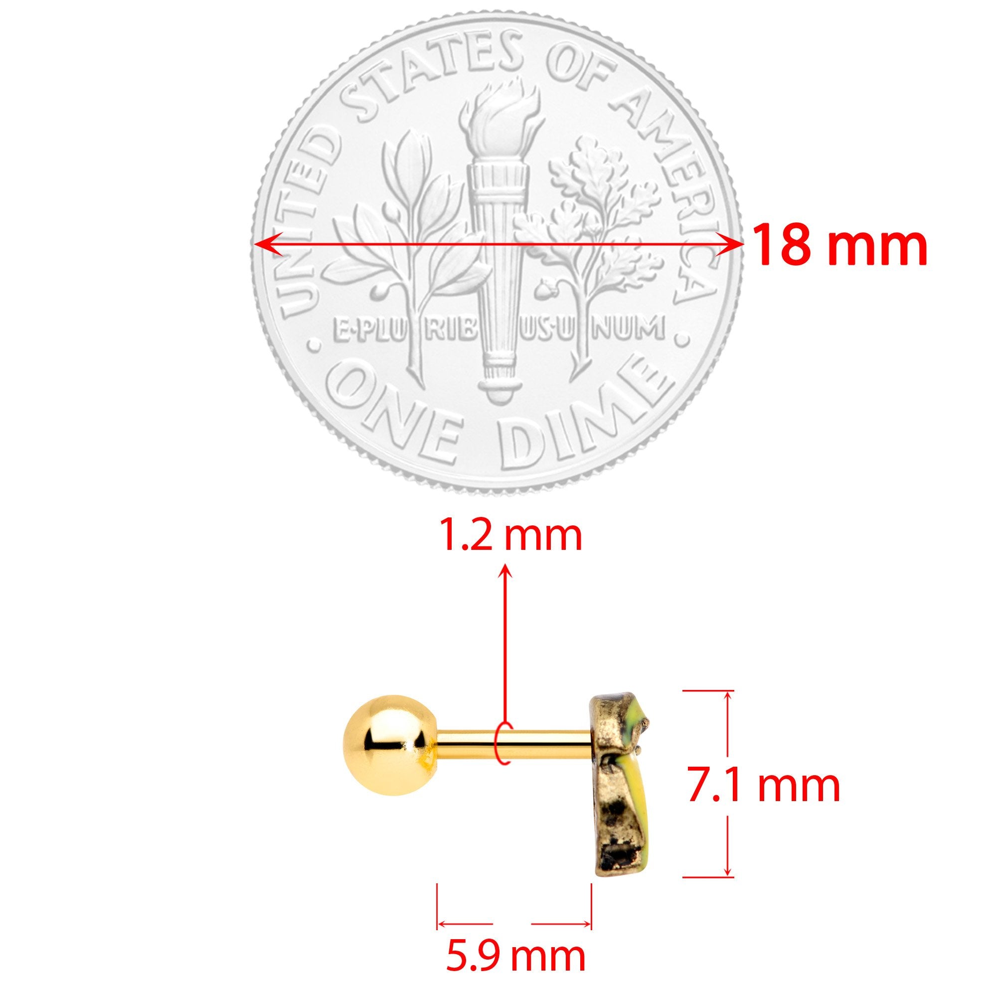 16G 1/4 Gold Tone Banana Peel Gun Cartilage Tragus Earring