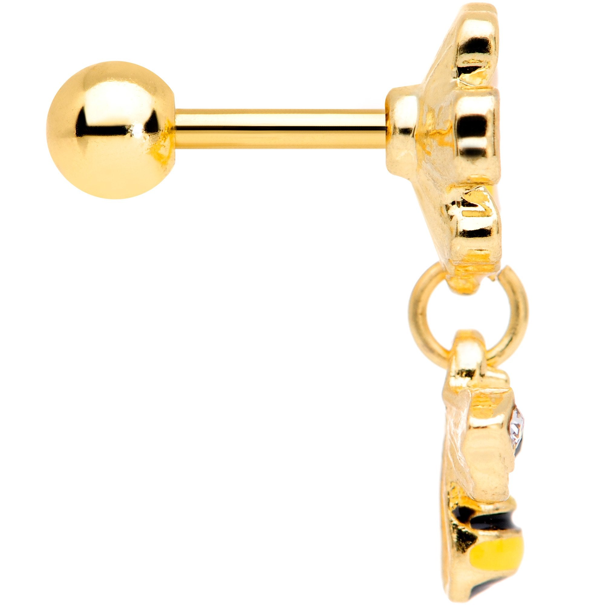 16G 1/4 Clear Black Gem Gold Tone Bee Flower Cartilage Earring