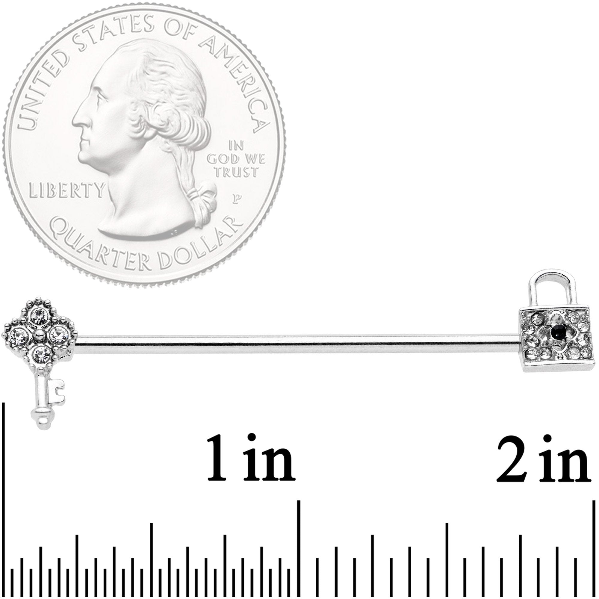 14G Clear Gem Under Lock and Key Industrial Barbell 38mm