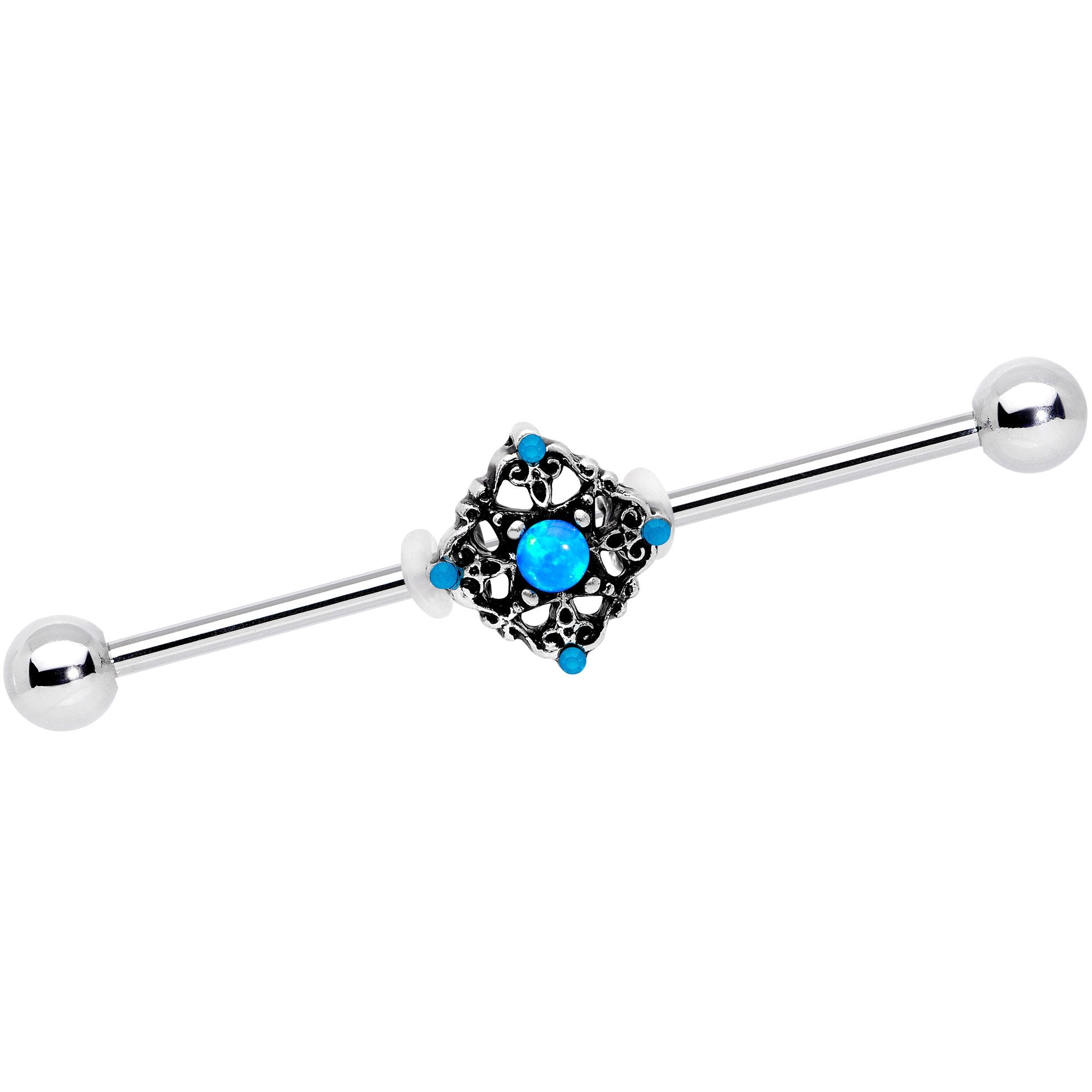14G Blue Faux Opal Rhombus Industrial Barbell 38mm