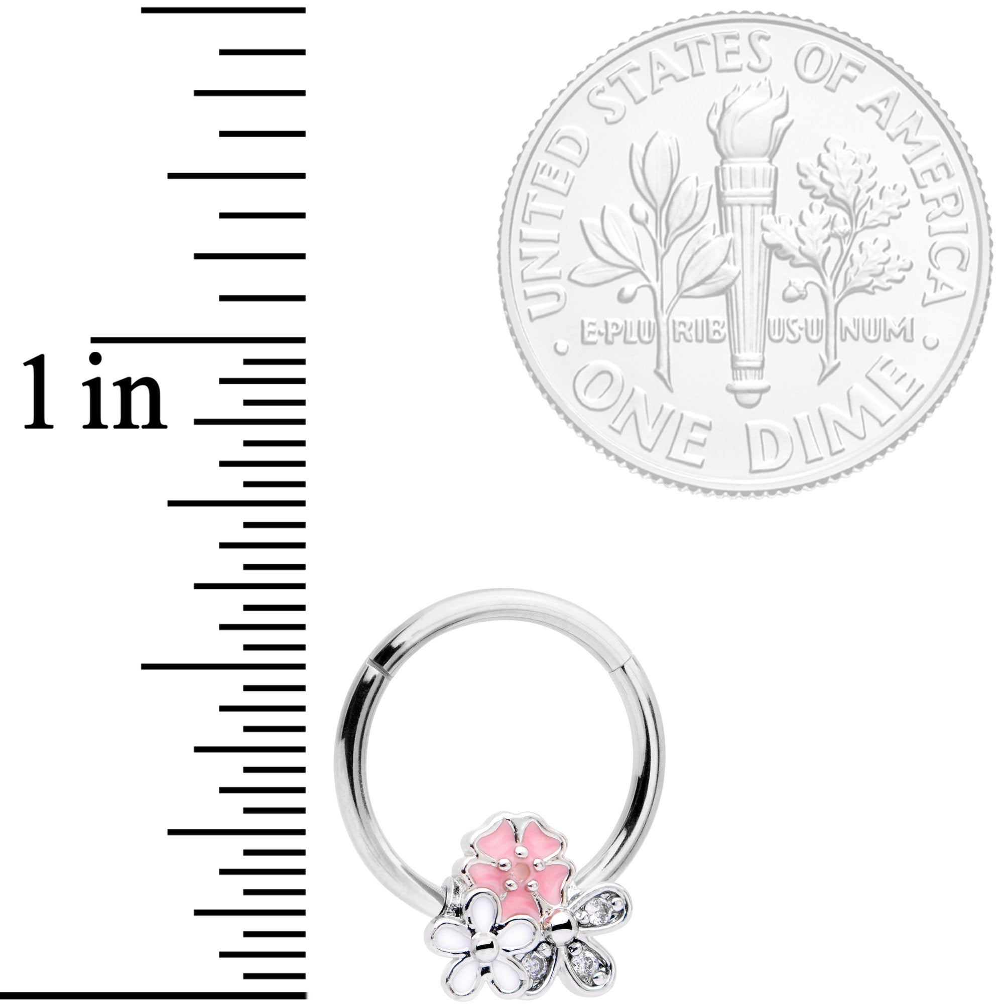 16G 3/8 Clear CZ Gem Pink White Bouquet Hinged Segment Ring
