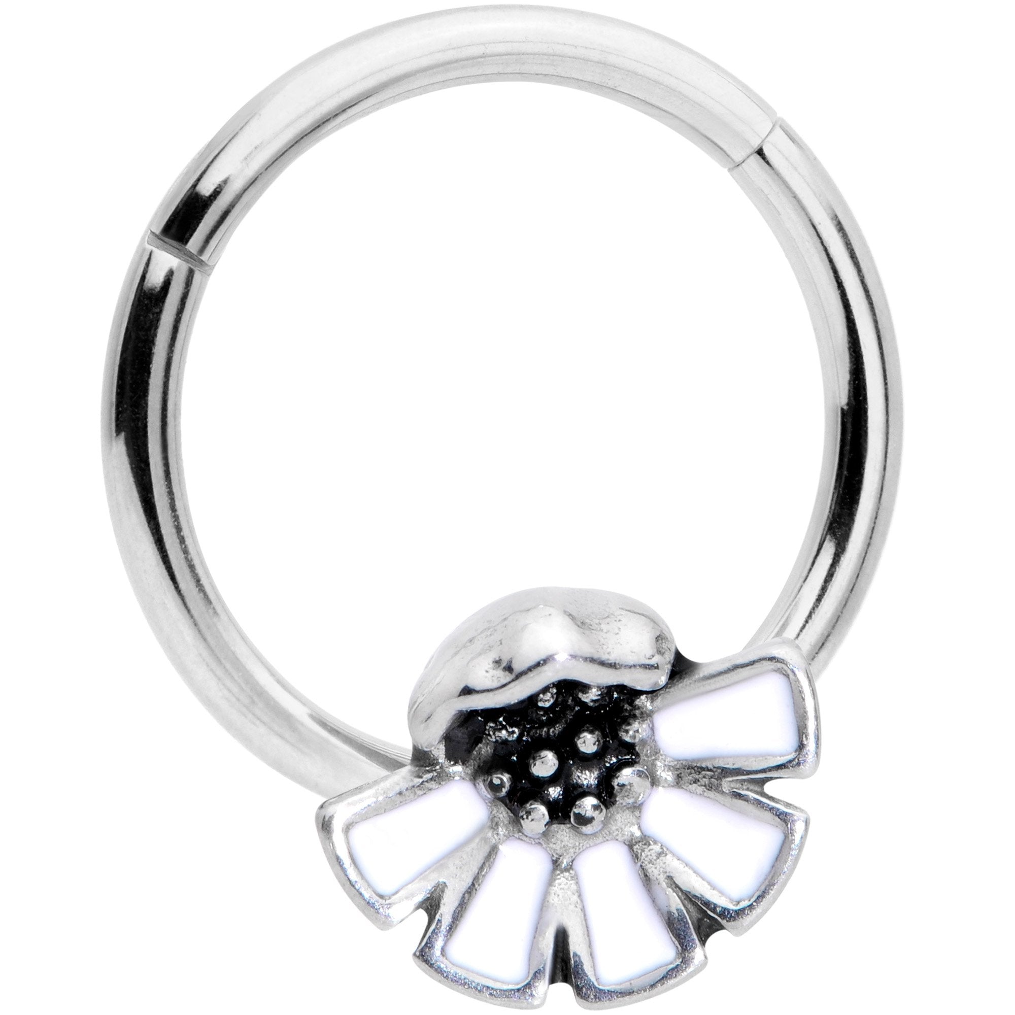 16G 3/8 White Blooming Blossom Hinged Segment Ring