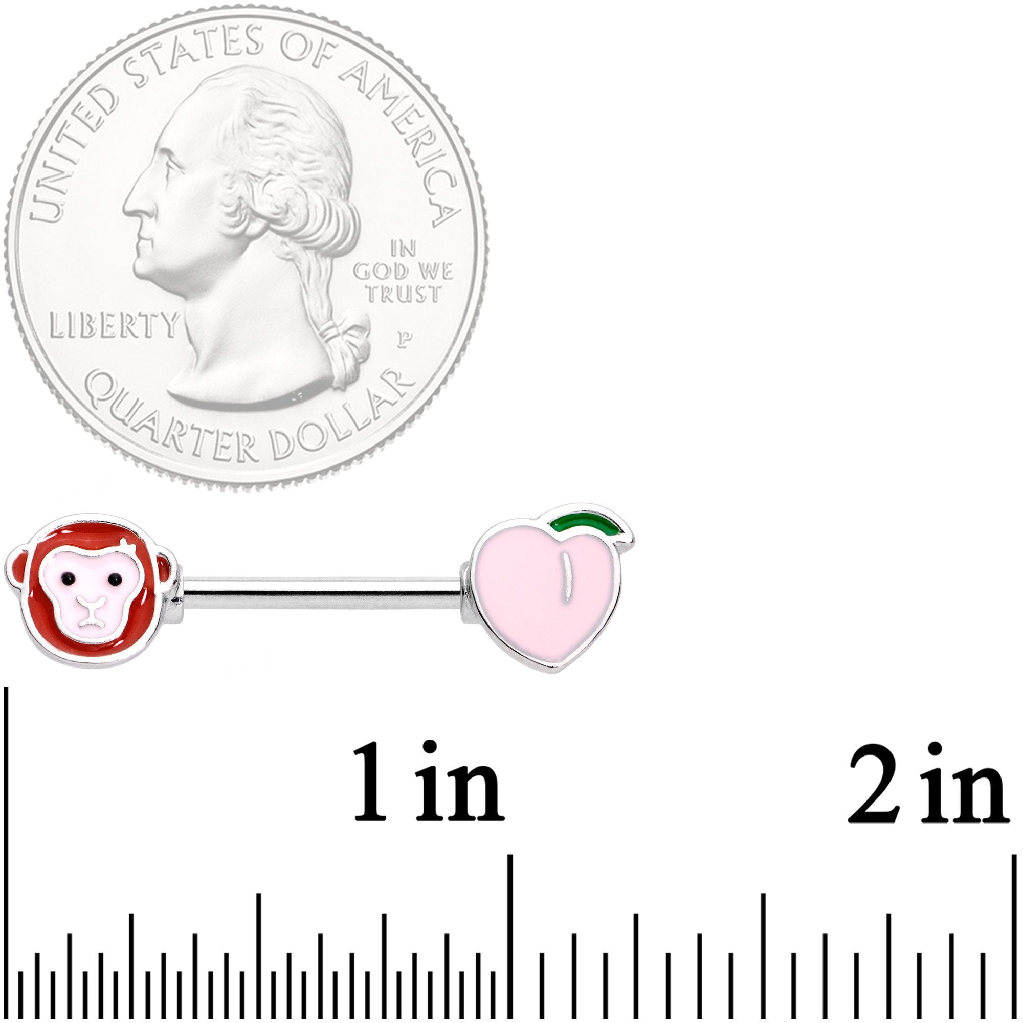 14G 9/16 Peach and Monkey Barbell Nipple Ring Set