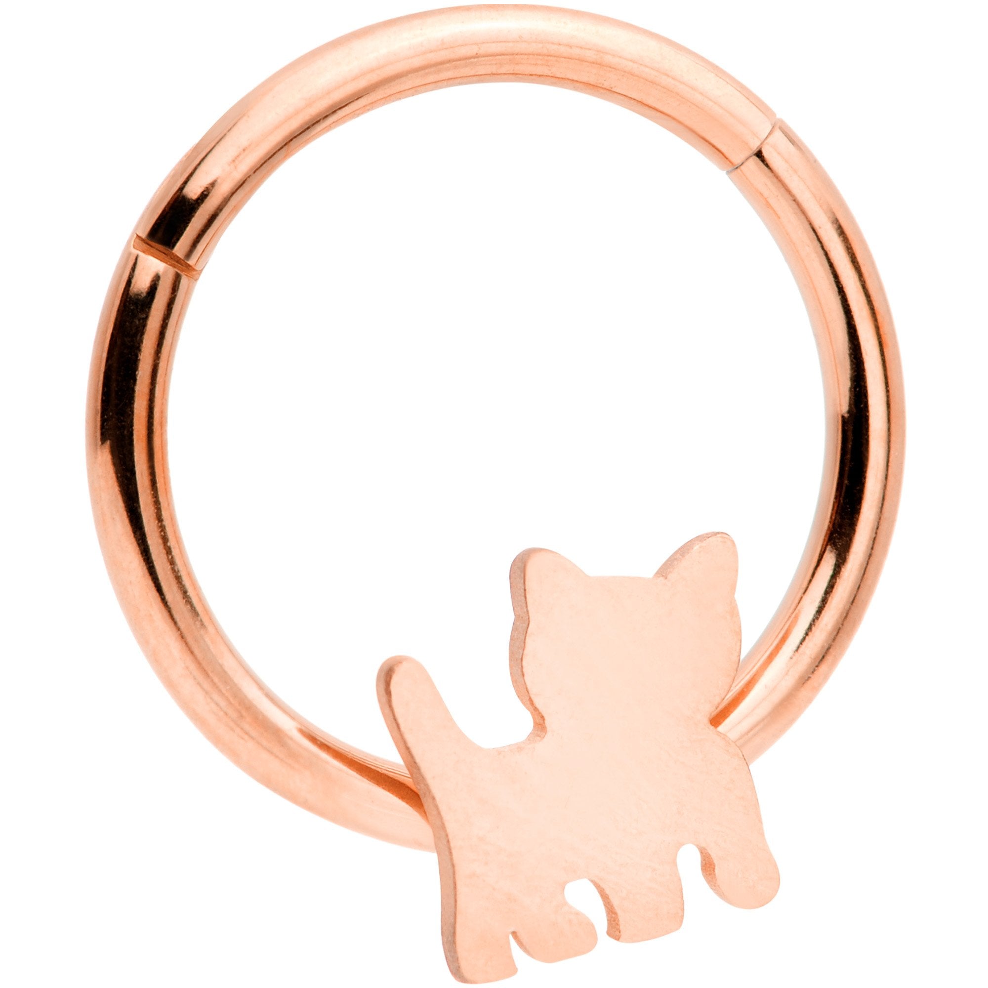 16G 3/8 Rose Gold Tone Kitty Cat Hinged Segment Ring