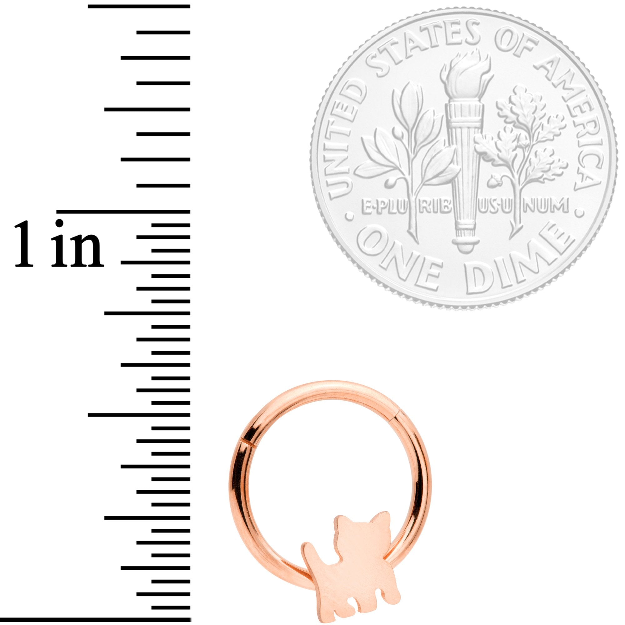 16G 3/8 Rose Gold Tone Kitty Cat Hinged Segment Ring