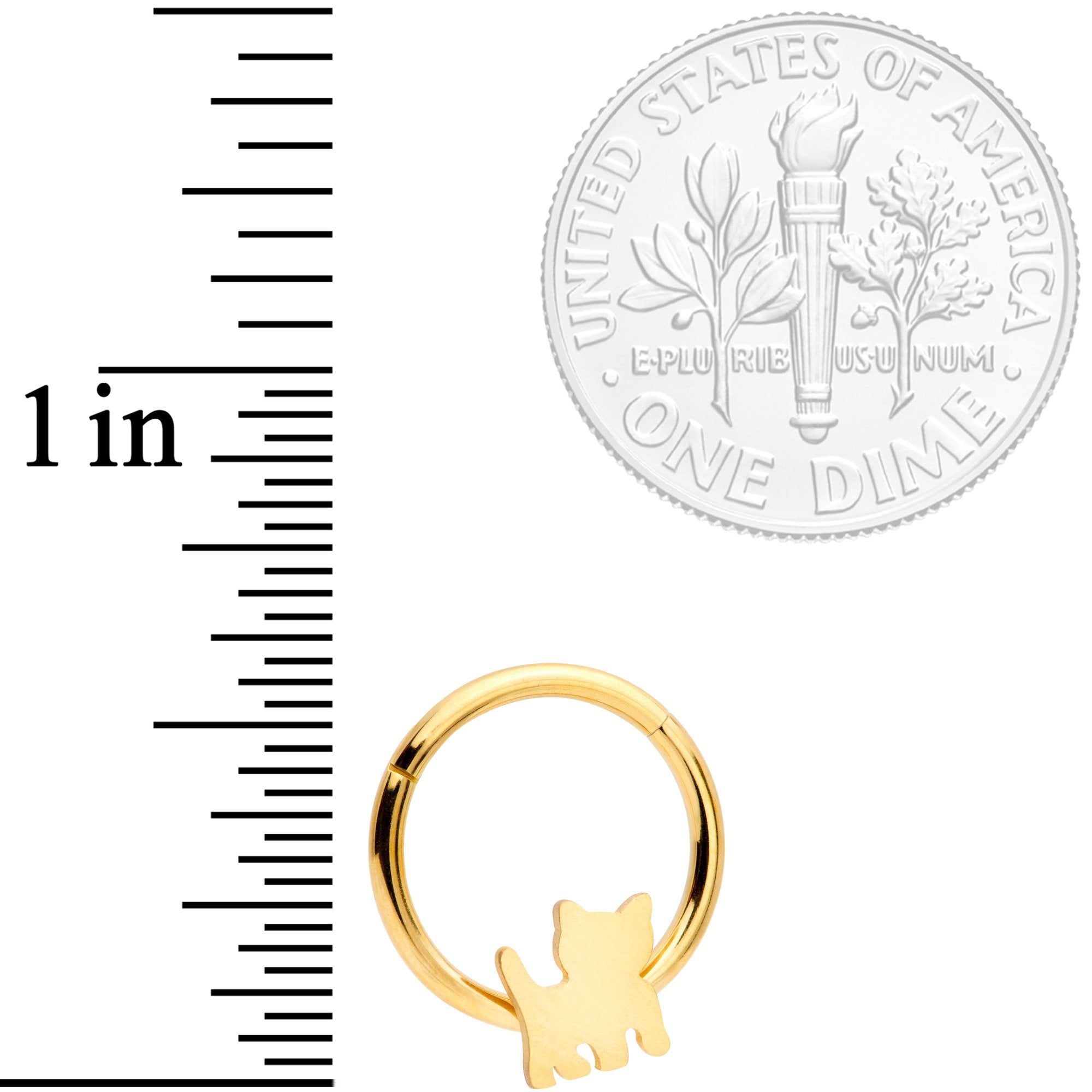 16G 3/8 Gold Tone Kitty Cat Hinged Segment Ring