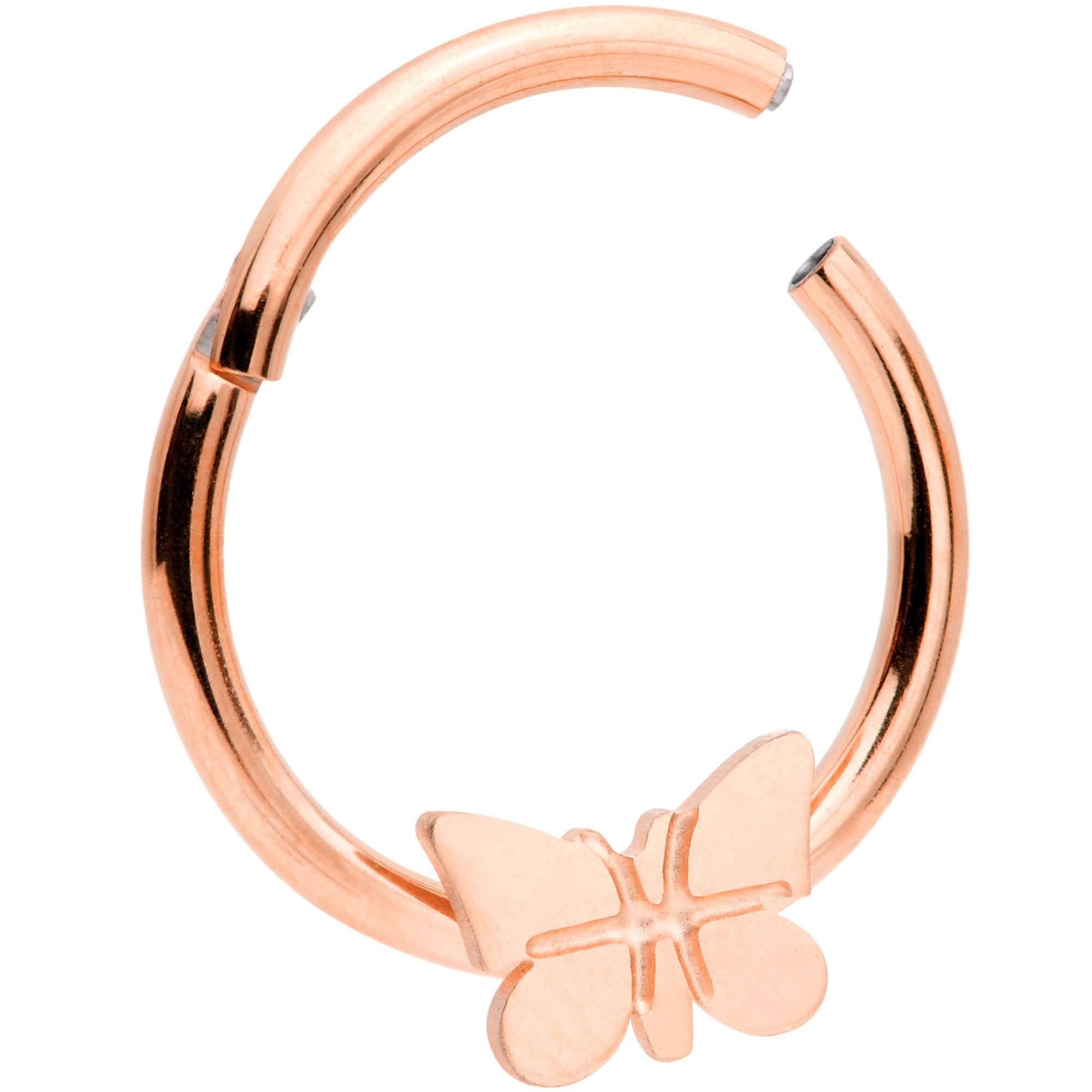 16G 3/8 Rose Gold Tone Spring Butterfly Hinged Segment Ring