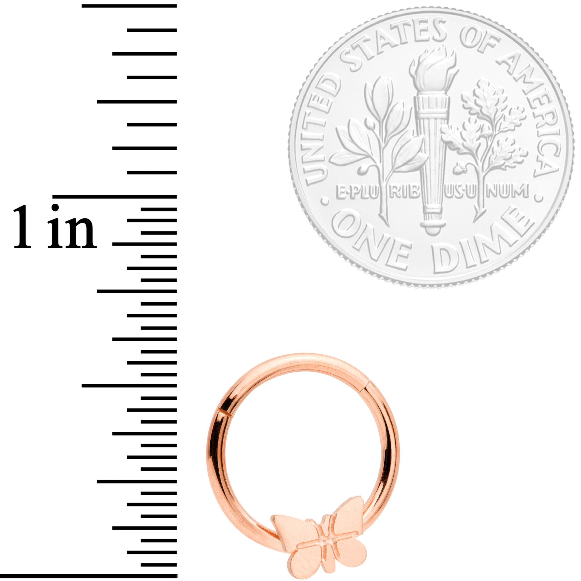 16G 3/8 Rose Gold Tone Spring Butterfly Hinged Segment Ring