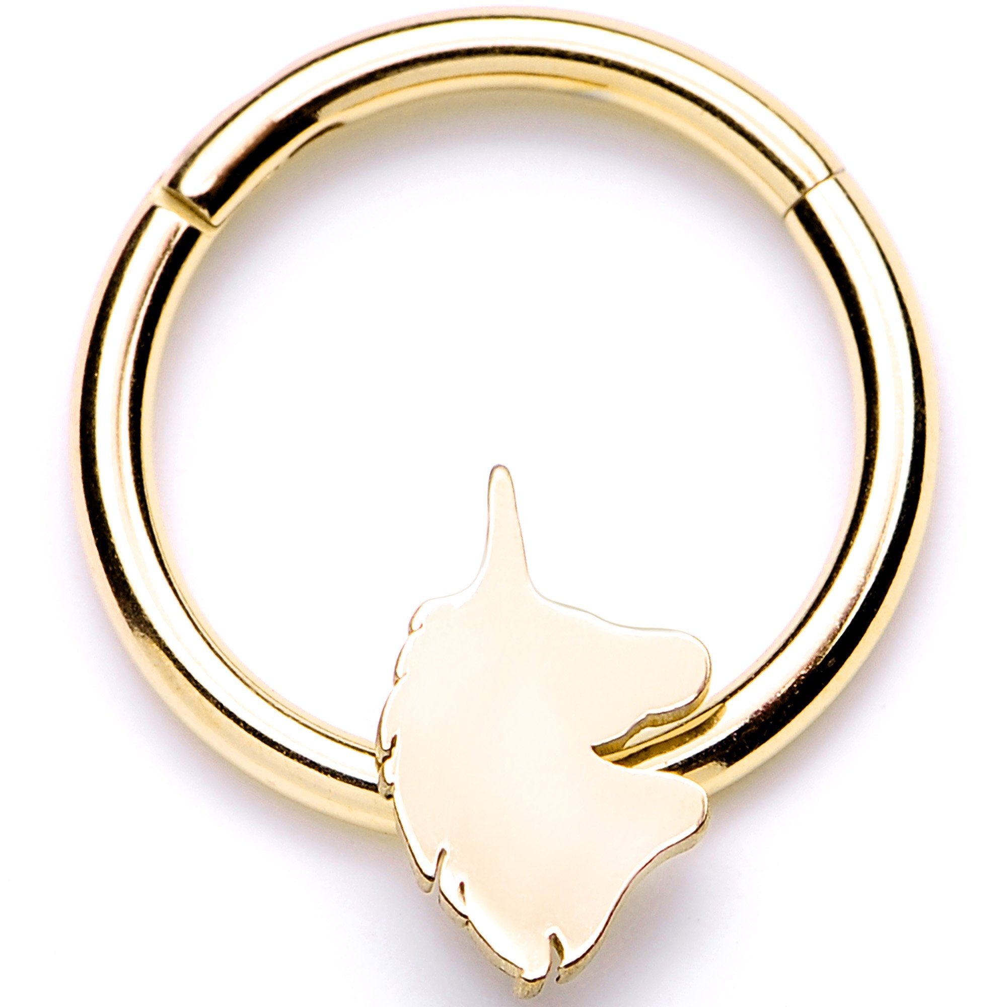 16G 3/8 Gold Tone Unicorn Hinged Segment Ring