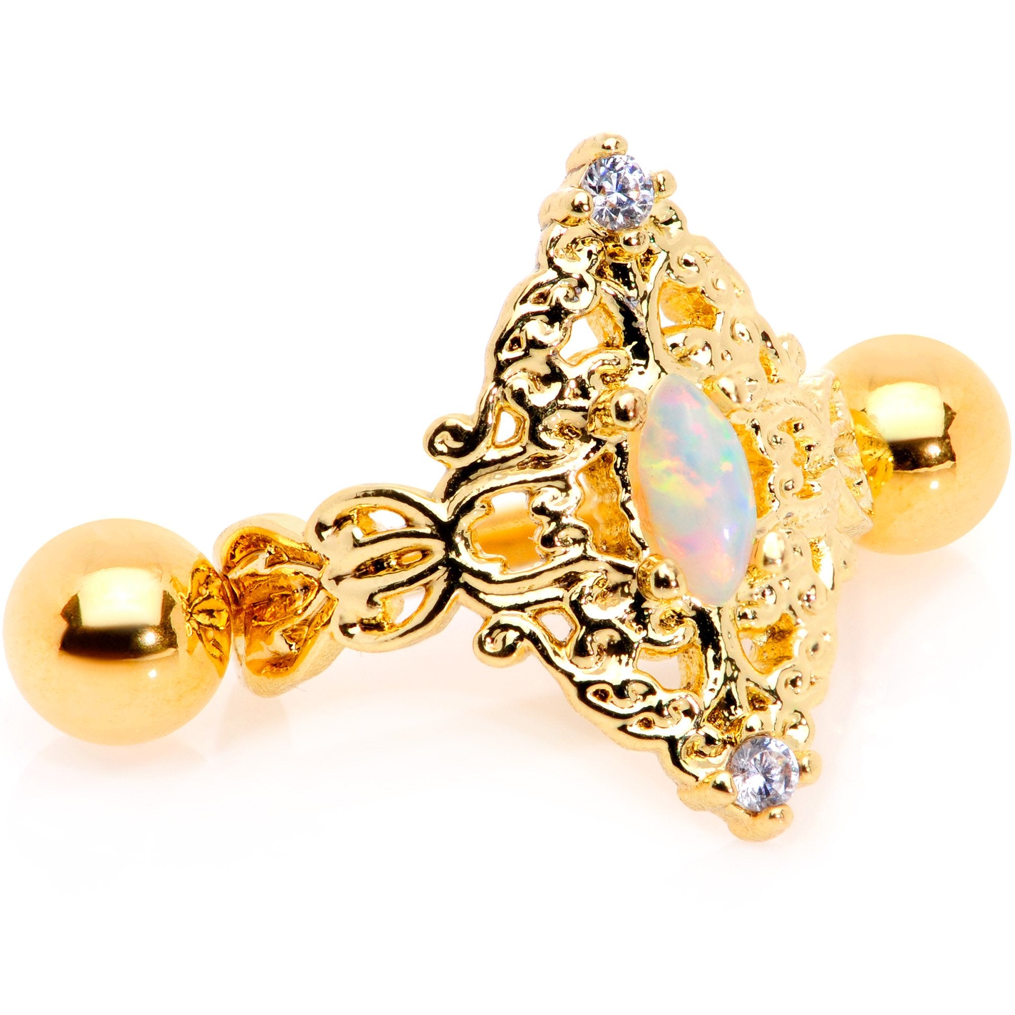 16G 1/2 White Synthetic Opal Gold Tone Art Deco Cartilage Cuff