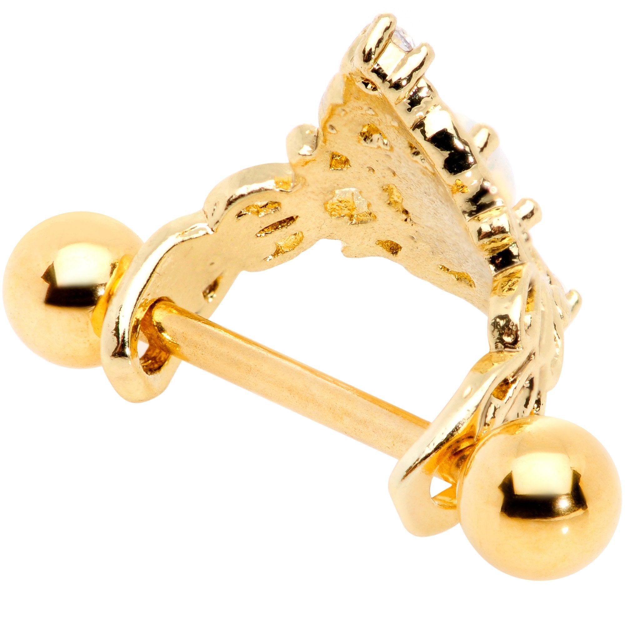 16G 1/2 White Synthetic Opal Gold Tone Art Deco Cartilage Cuff