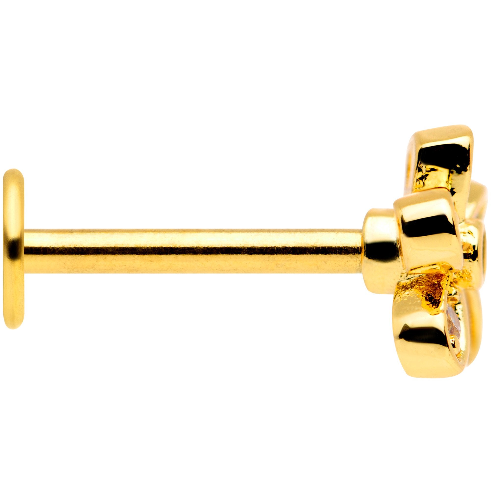 16G 5/16 Clear CZ Gem Gold Tone Loopy Daisy Flower Labret Monroe Tragus