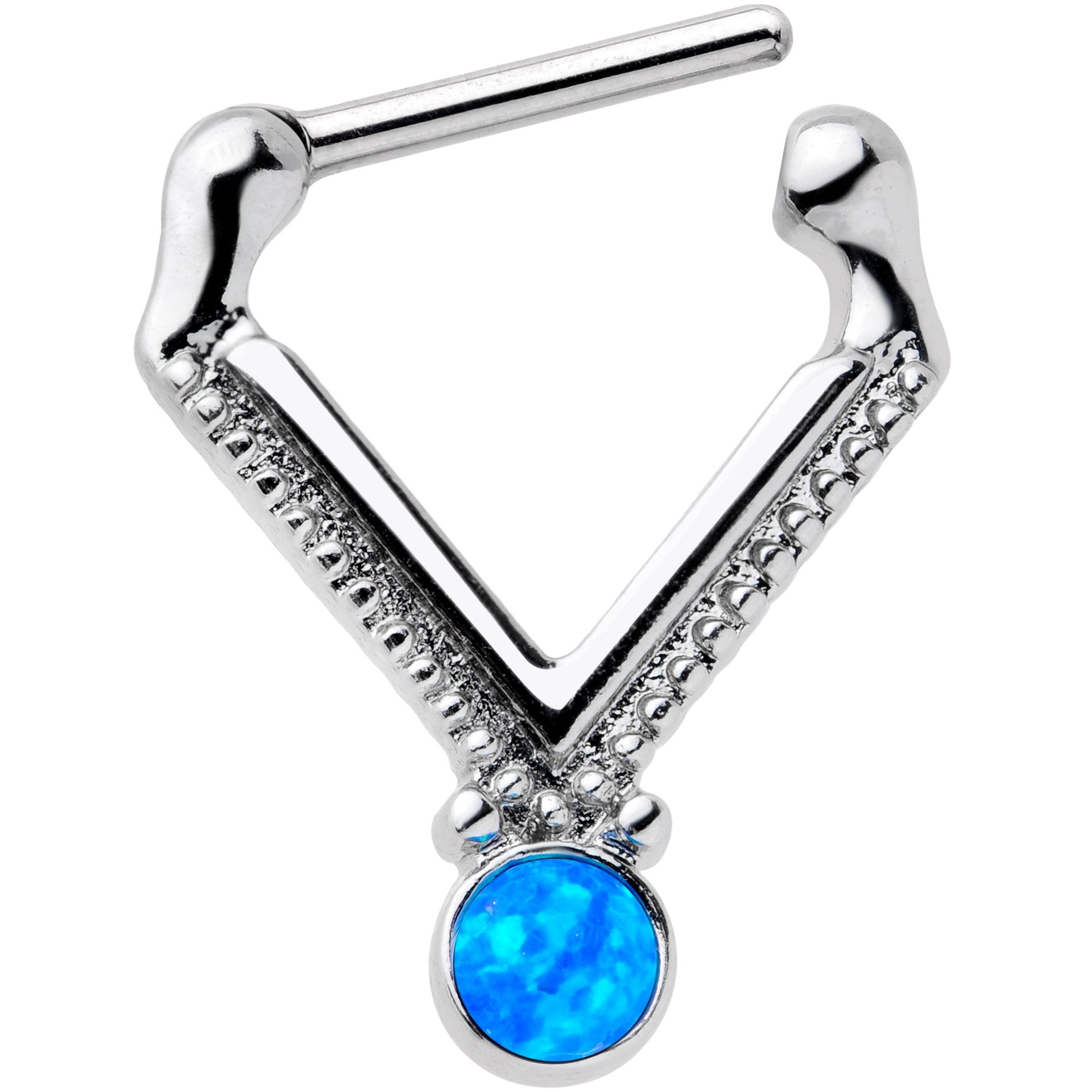 16G 5/16 Blue Faux Opal V Shape Septum Clicker