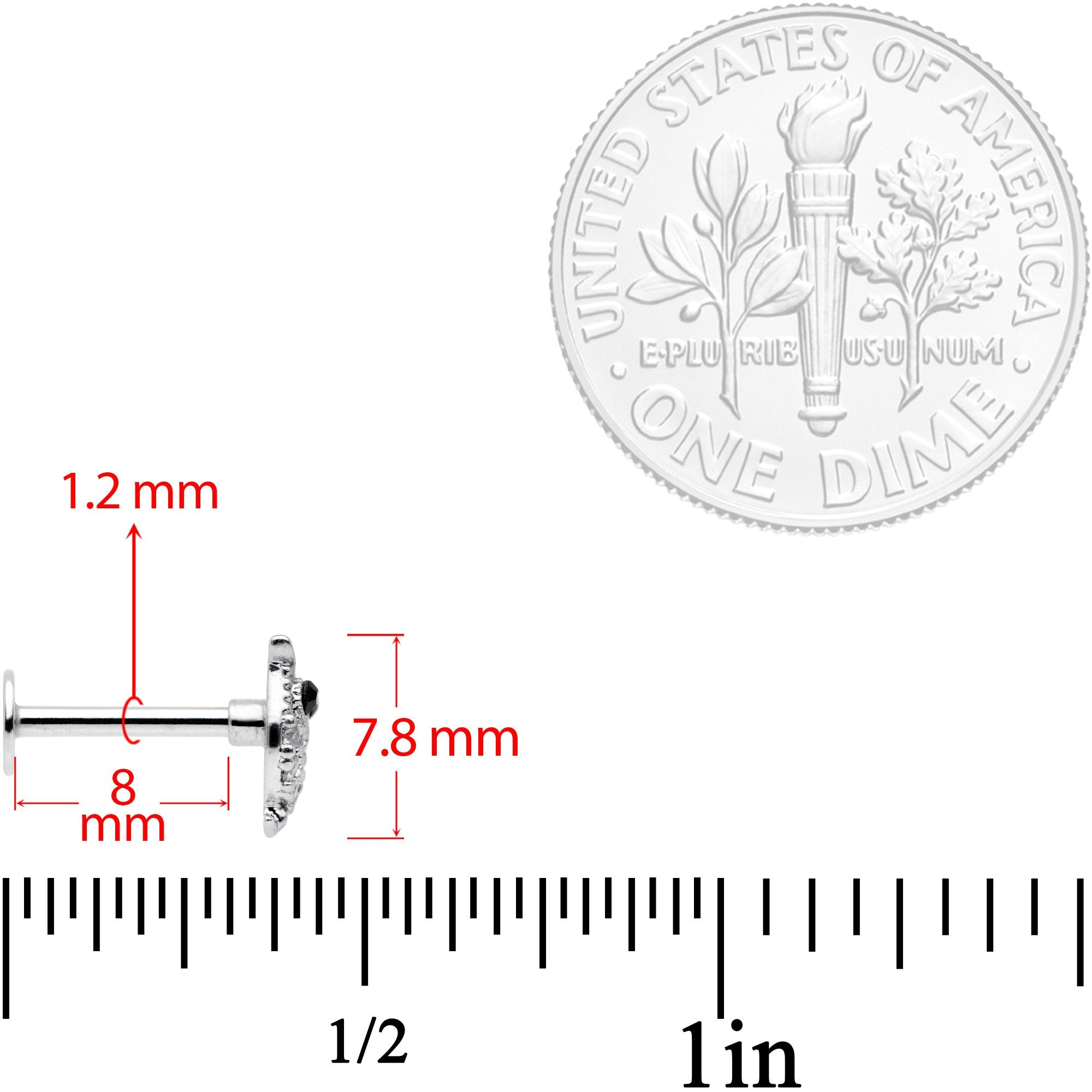 16G 5/16 Clear Black CZ Gem Round Owl Labret Monroe Tragus