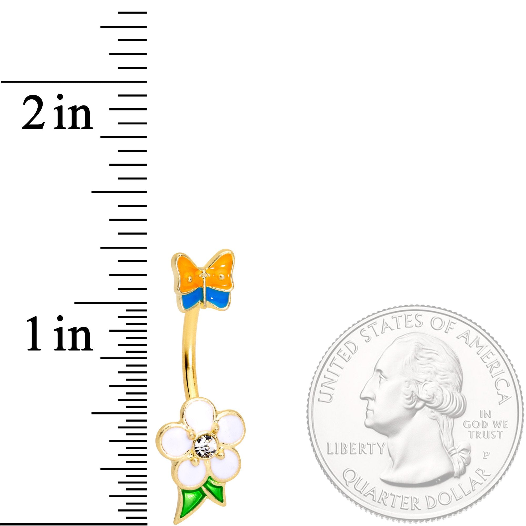 Clear Gem Gold Tone Spring Flower Butterfly Double Mount Belly Ring