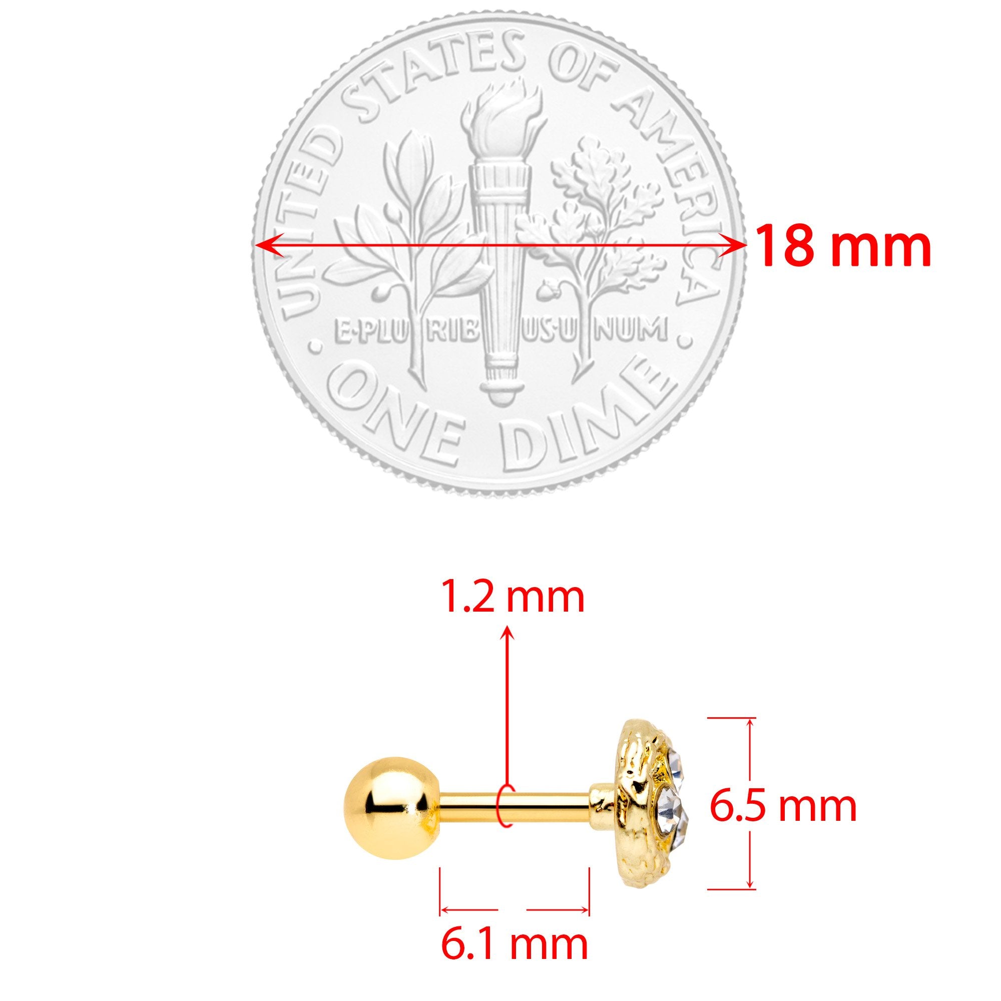 16G 1/4 Clear Gem Gold Tone Birds Nest Cartilage Tragus Earring