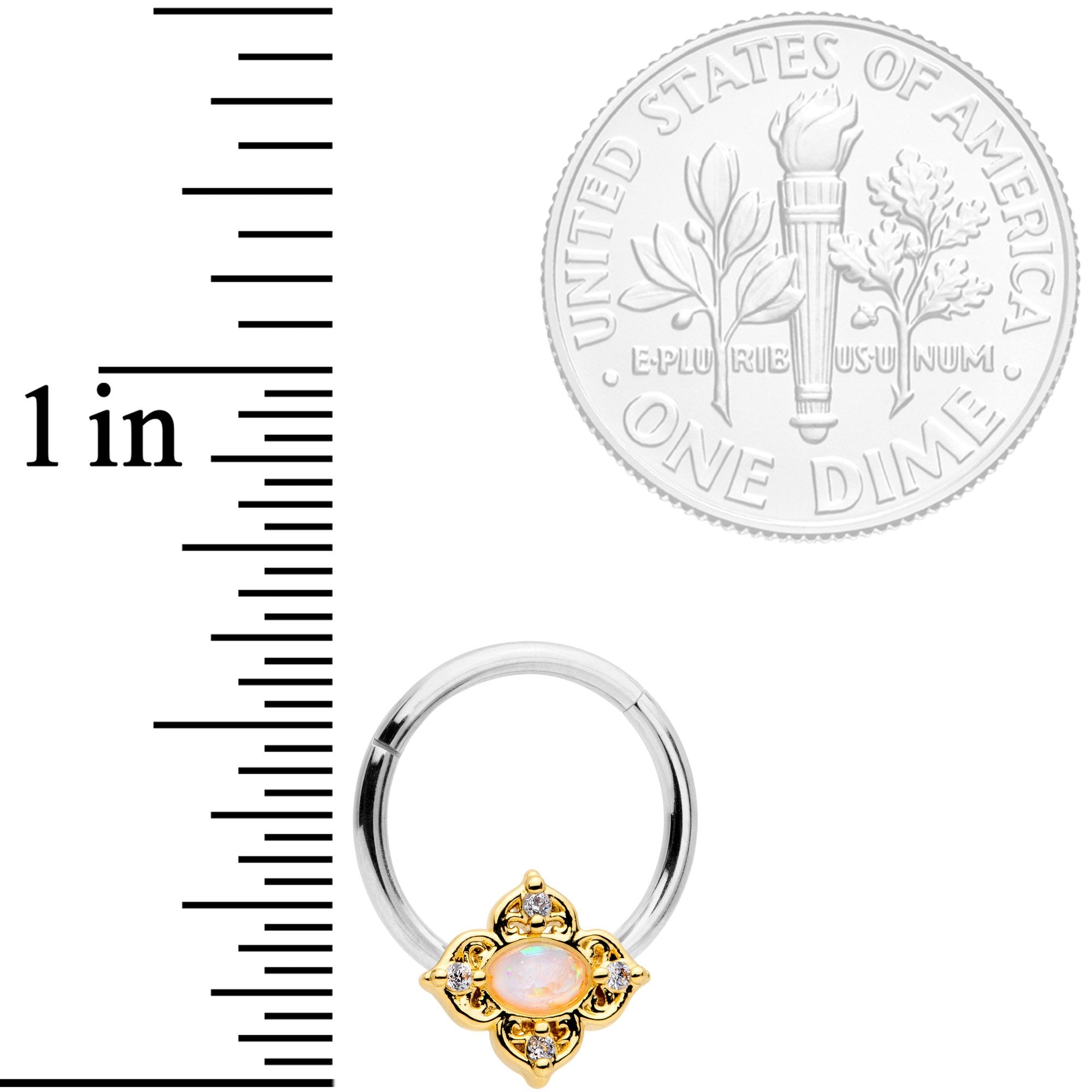 16G 3/8 Clear CZ White Faux Opal Rhombus Hinged Segment Ring