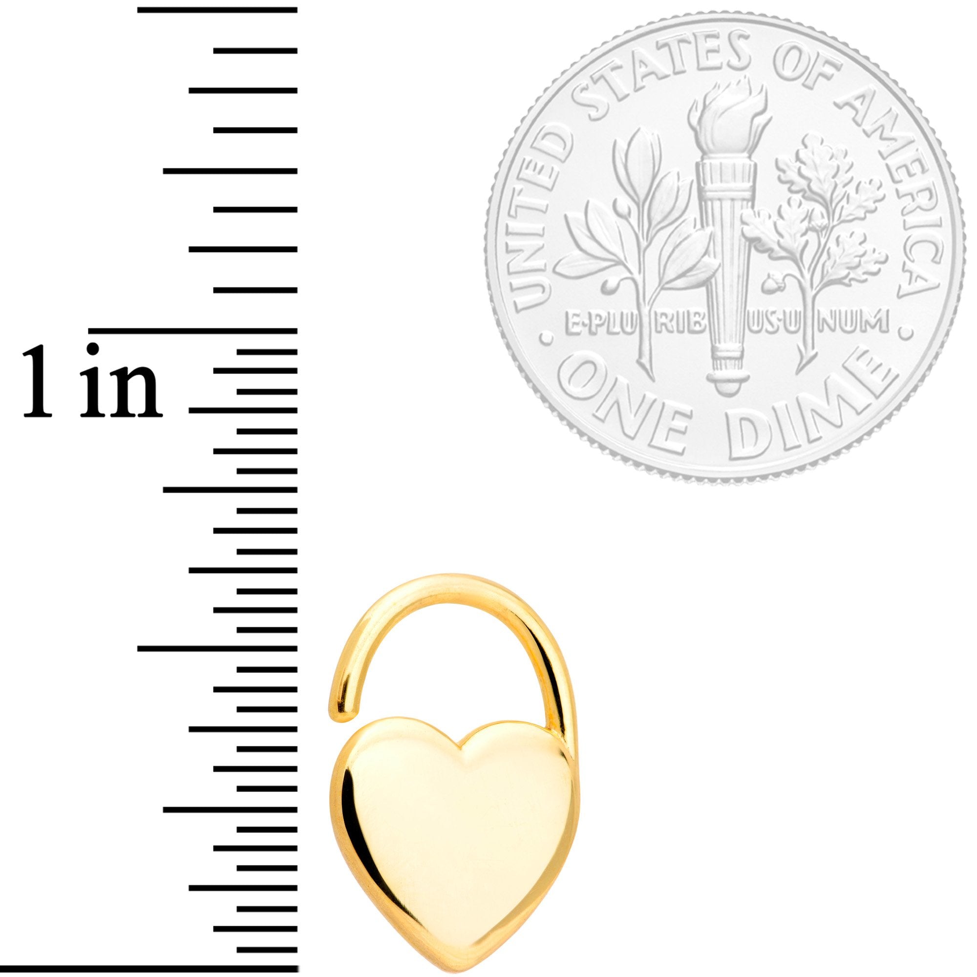16G 5/16 Gold Tone Padlock Heart Closure Ring