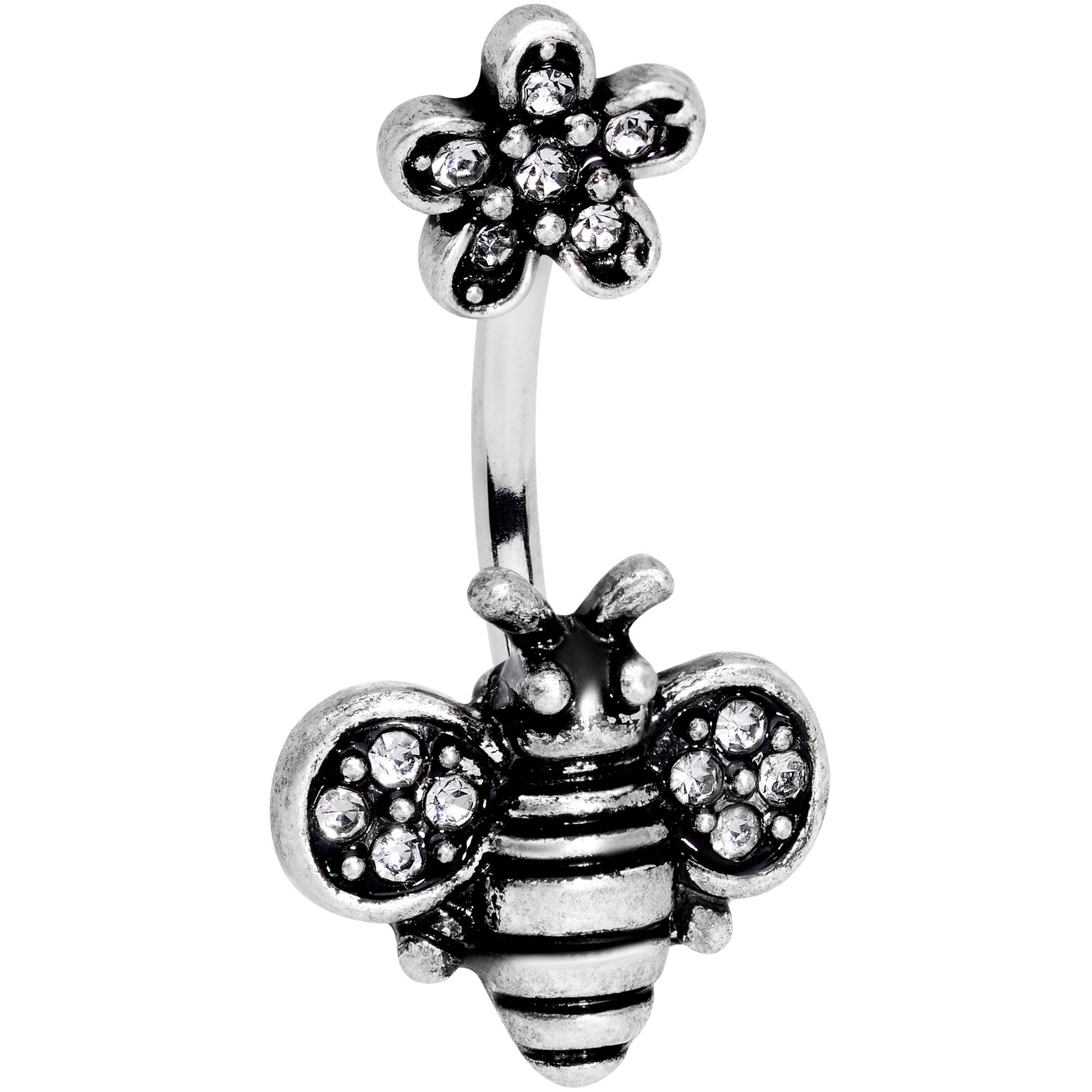 Clear Gem Bumble Bee Blossom Flower Double Mount Belly Ring