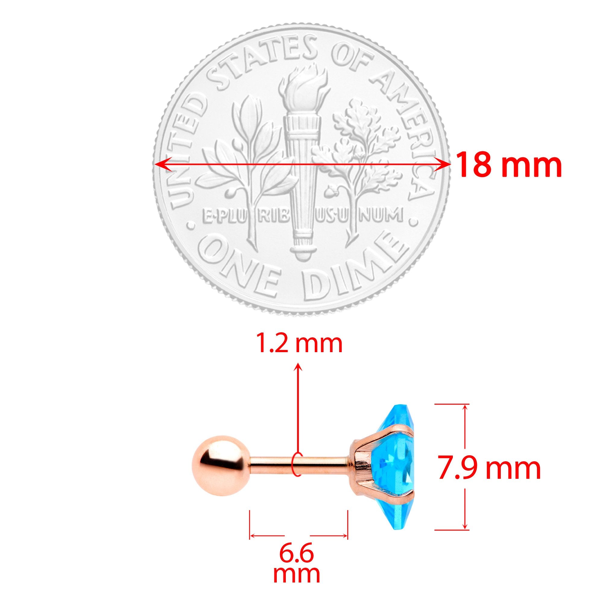 16G 1/4 Color CZ Gem Rose Gold Tone Cartilage Tragus Set of 3