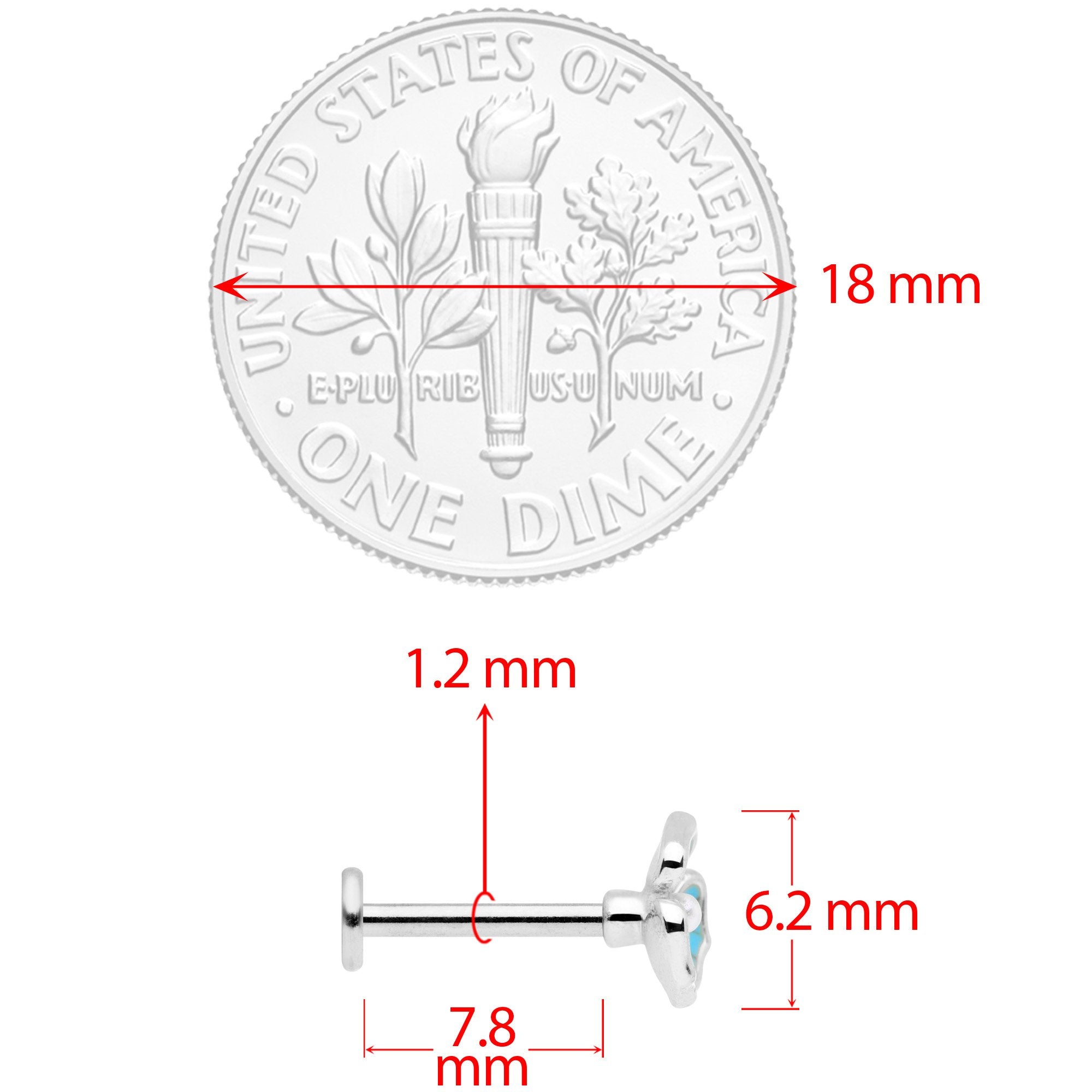 16G 5/16 Clear Gem Blue Flower Labret Monroe Tragus Set of 3