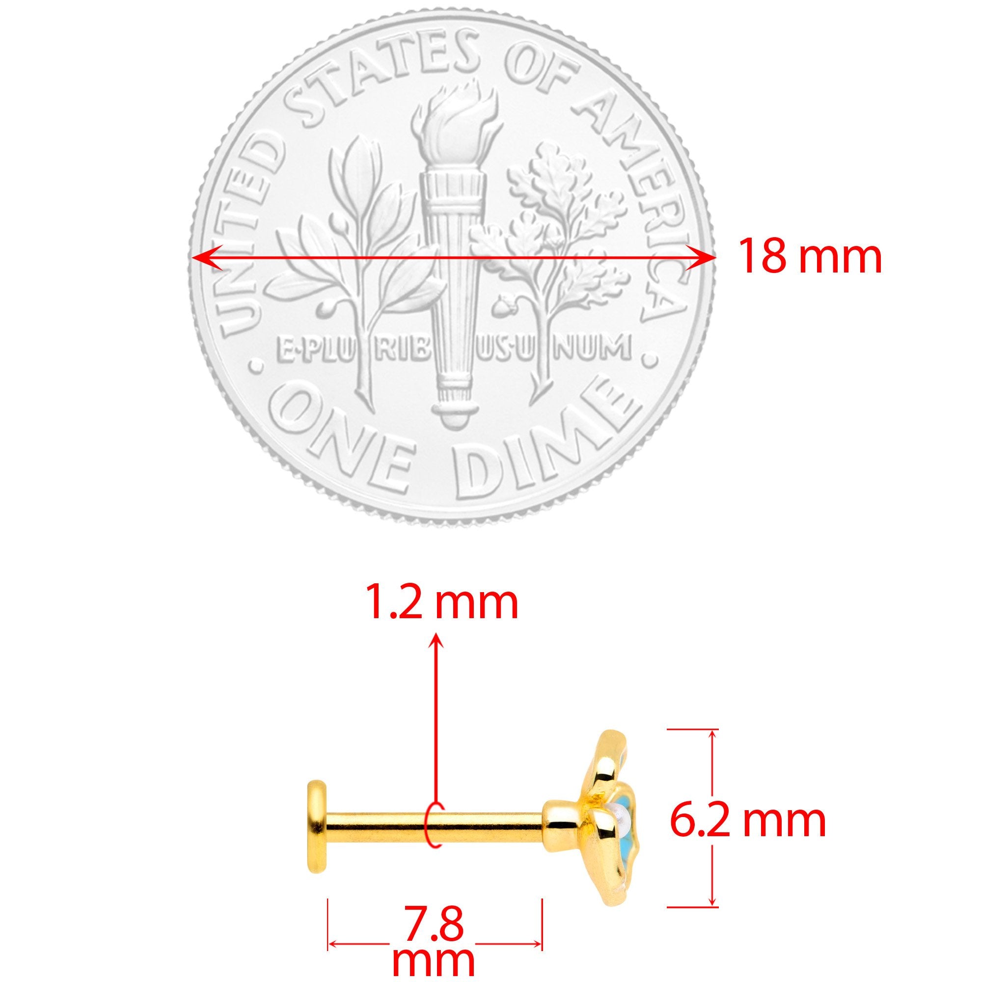 16G 5/16 Clear Gem Gold Tone Blue Pansy Labret Set of 3