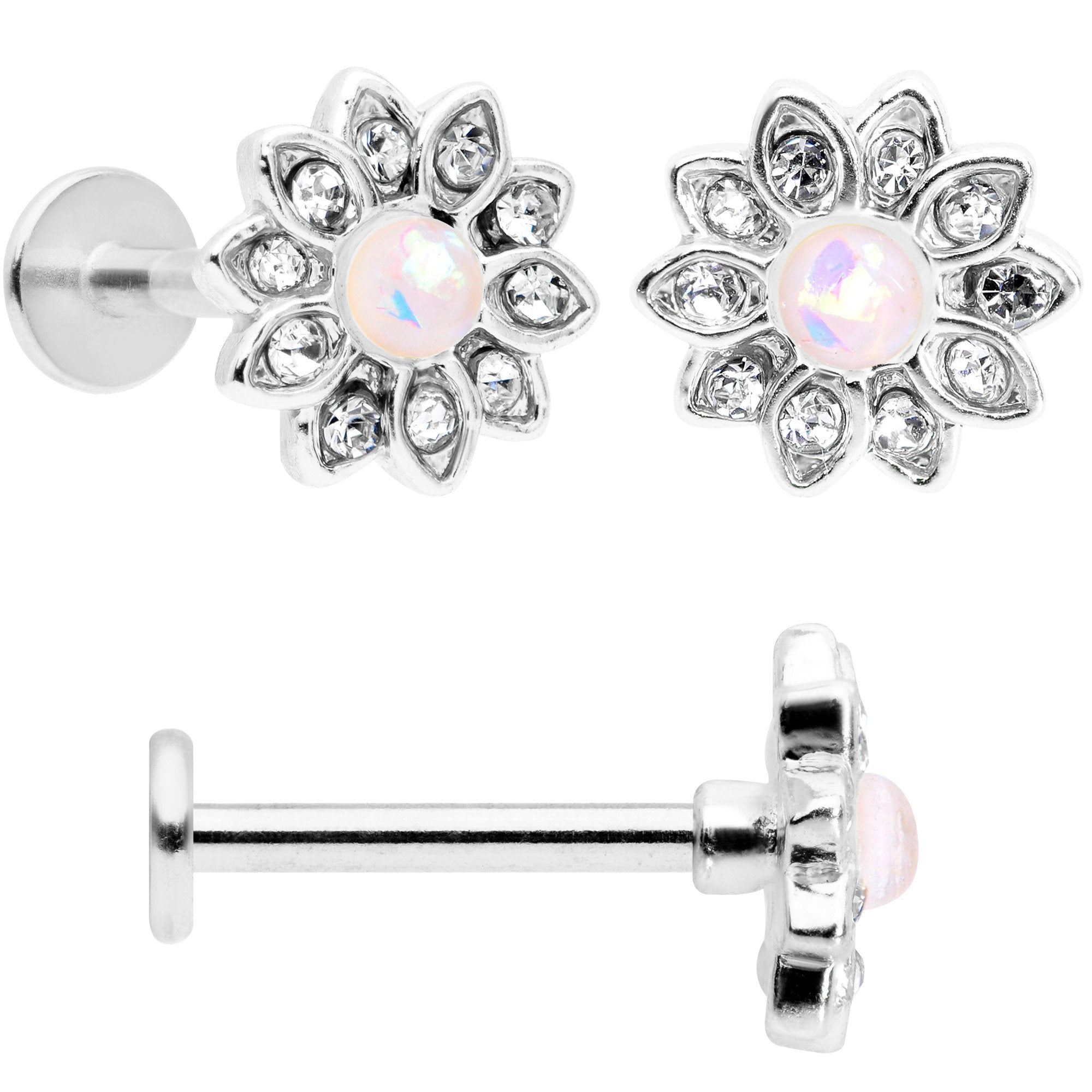16G 5/16 White Faux Opal Flower Labret Set of 3