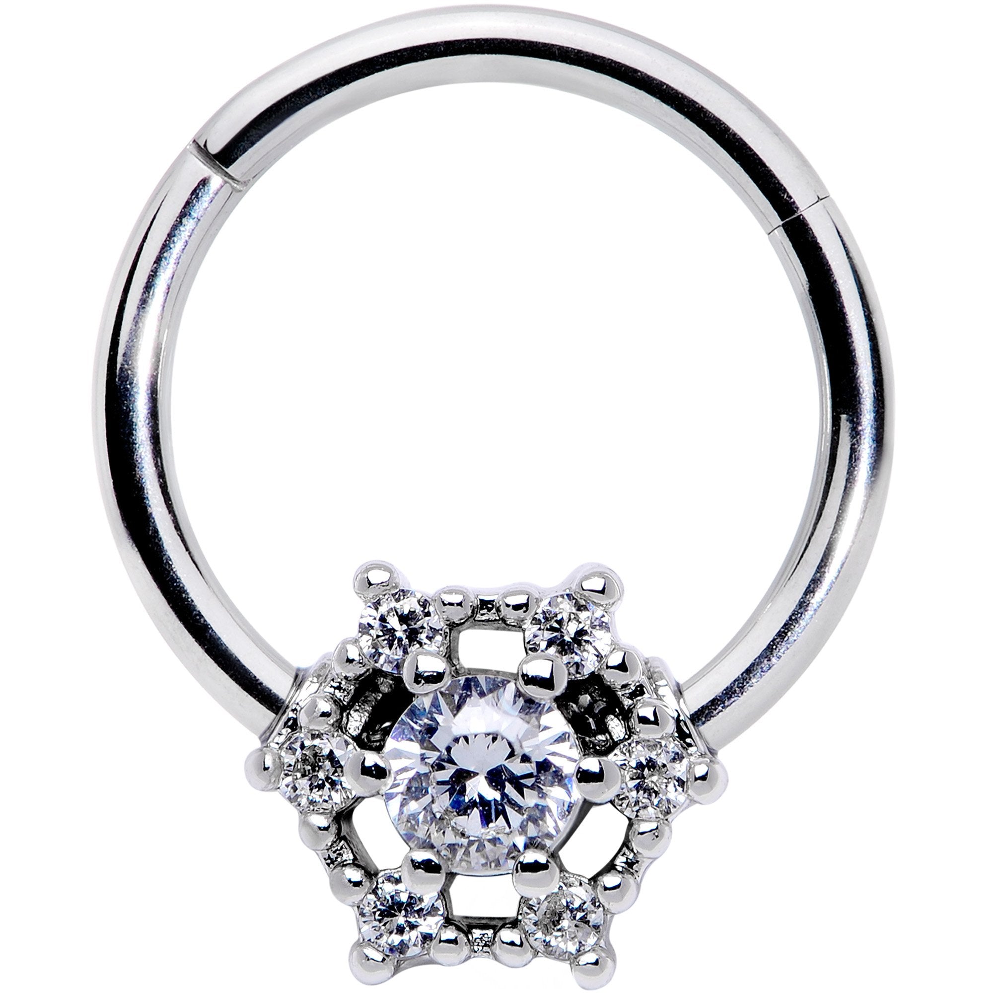 16G 3/8 Clear Gem Web of Glamour Hinged Segment Ring