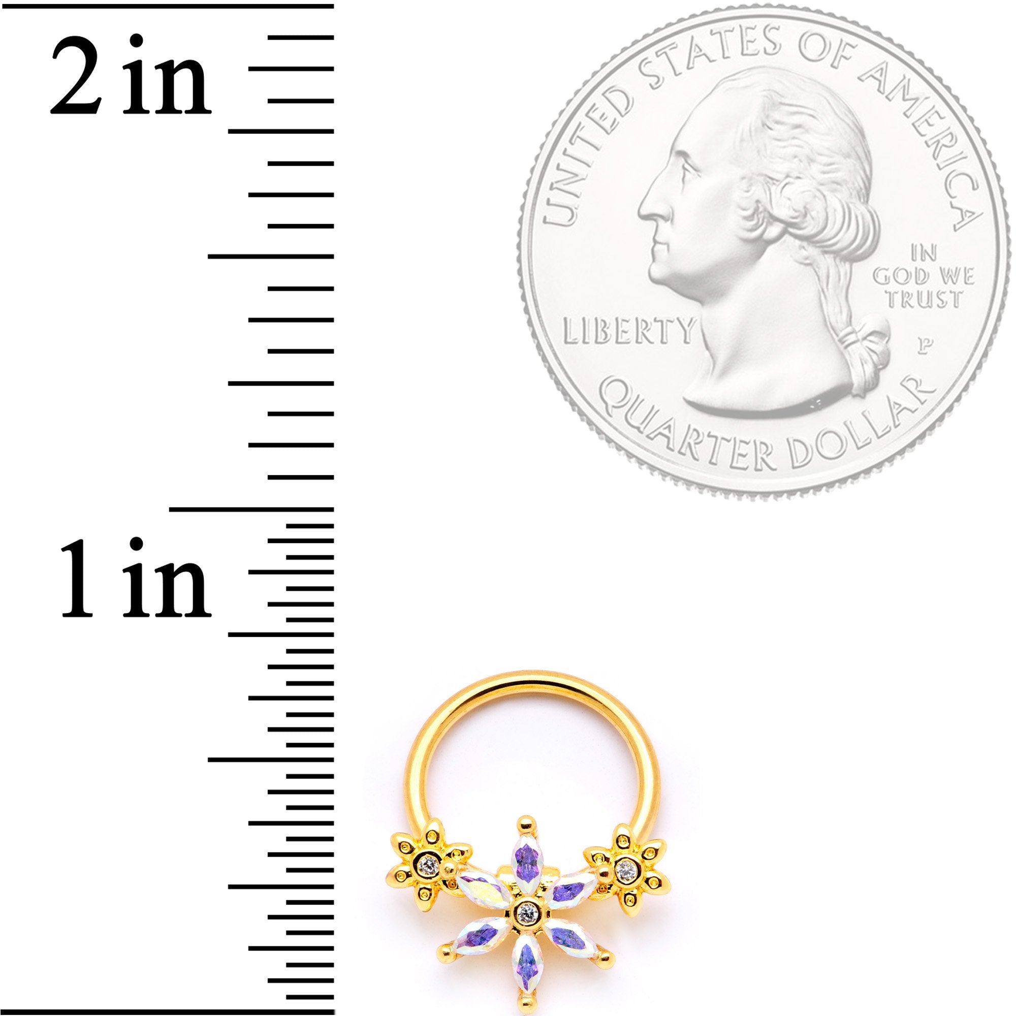 16G 3/8 Aurora CZ Gem Gold Tone Flower BCR Captive Ring