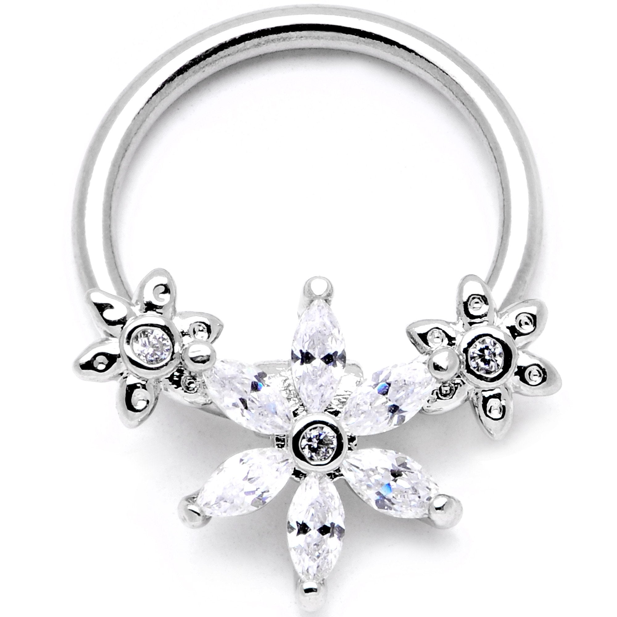 16G 3/8 Clear CZ Gem Flower BCR Captive Ring