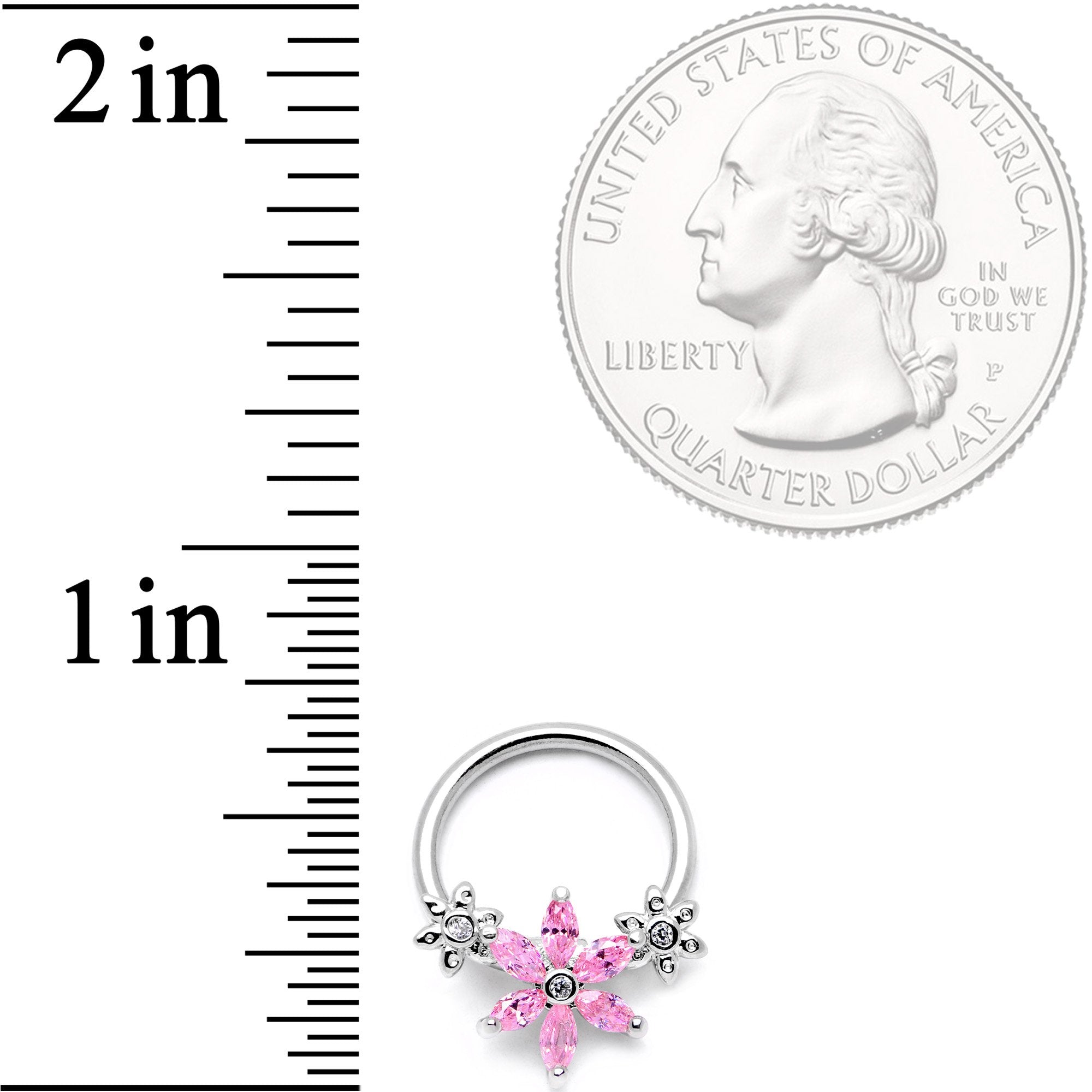 16G 3/8 Pink CZ Gem Flower BCR Captive Ring